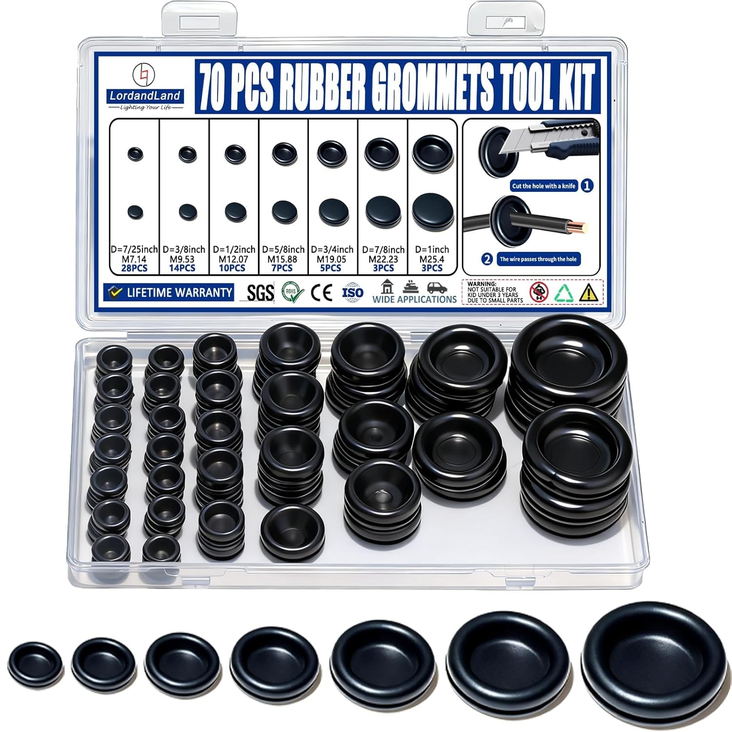 Rubber Grommet Kit 70 Pieces Firewall Grommet Plugs 7 Sizes Rubber Grommets