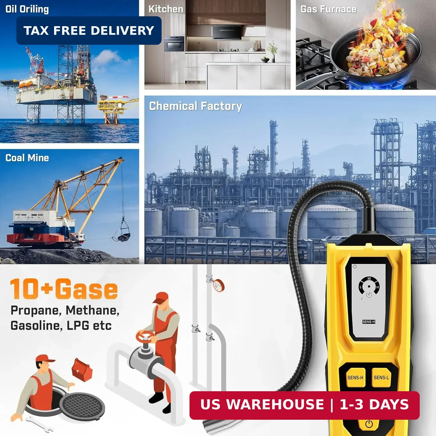 Natural Gas Leak Inspection Tool – Handheld Combustible Gas Sniffer with 11-Inch