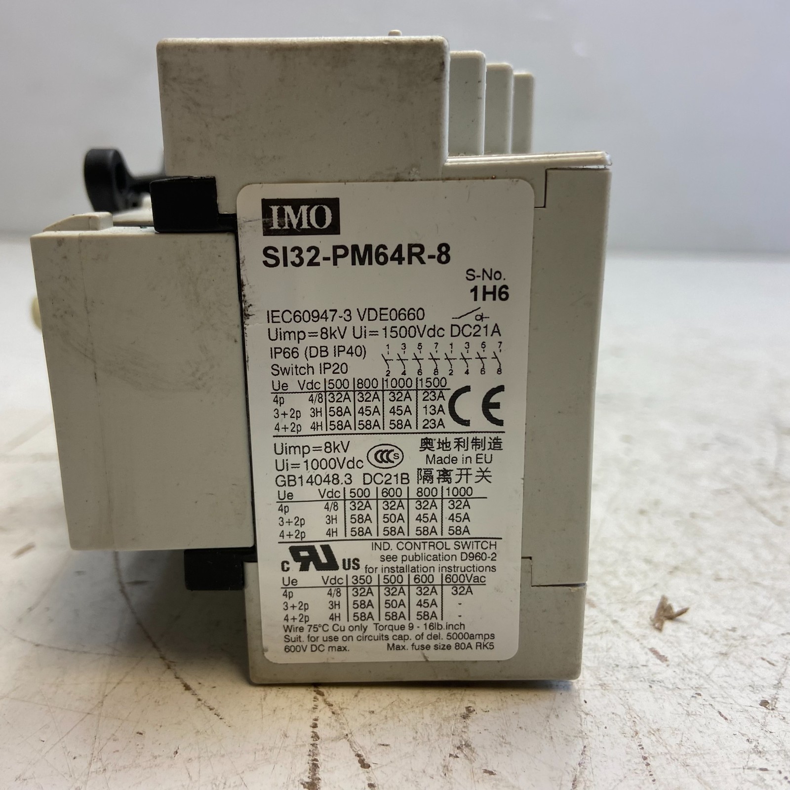 IMO SI32-PM64R-8 Main Switch 8Pole O/OFF-I/ON 32A at 600VDC