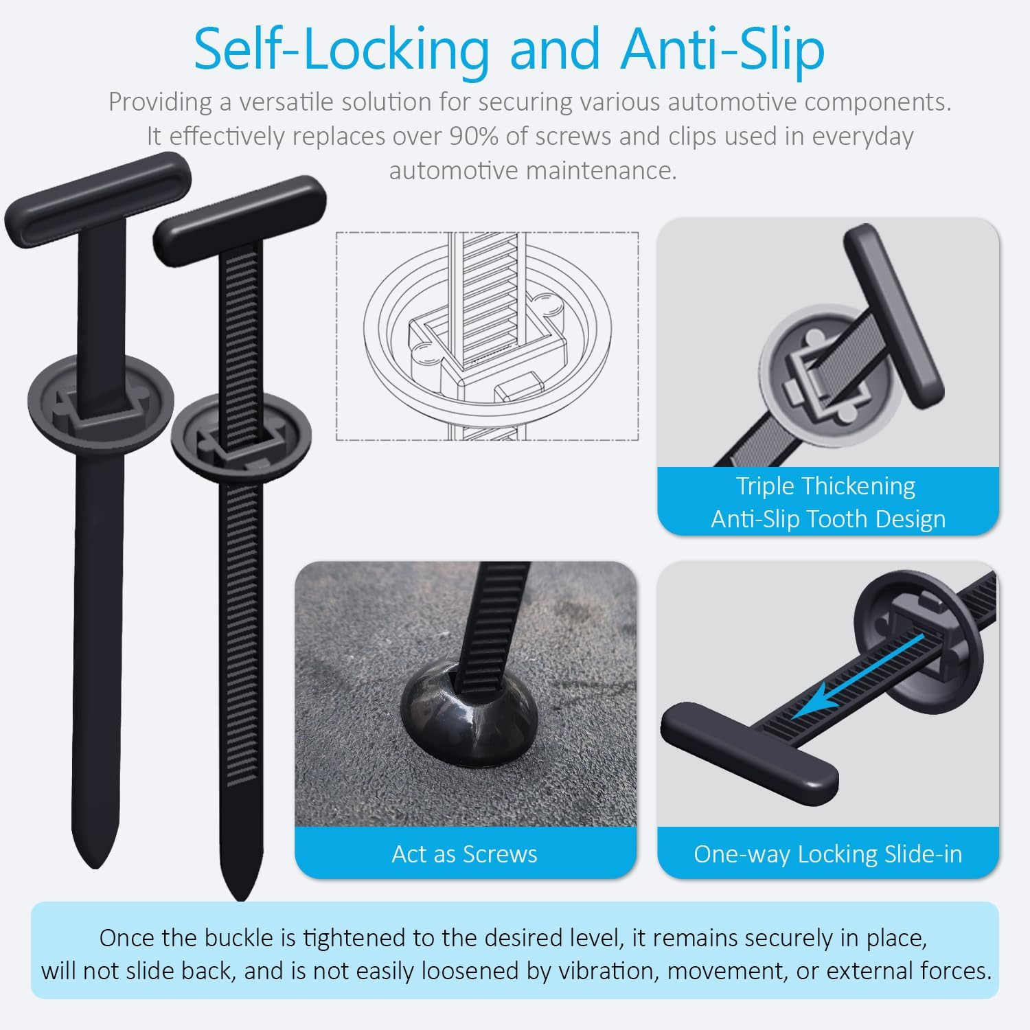 2026 Upgraded Nylon Universal Cable Tie Buckle, Heavy Duty Self-Locking Rivet Zi