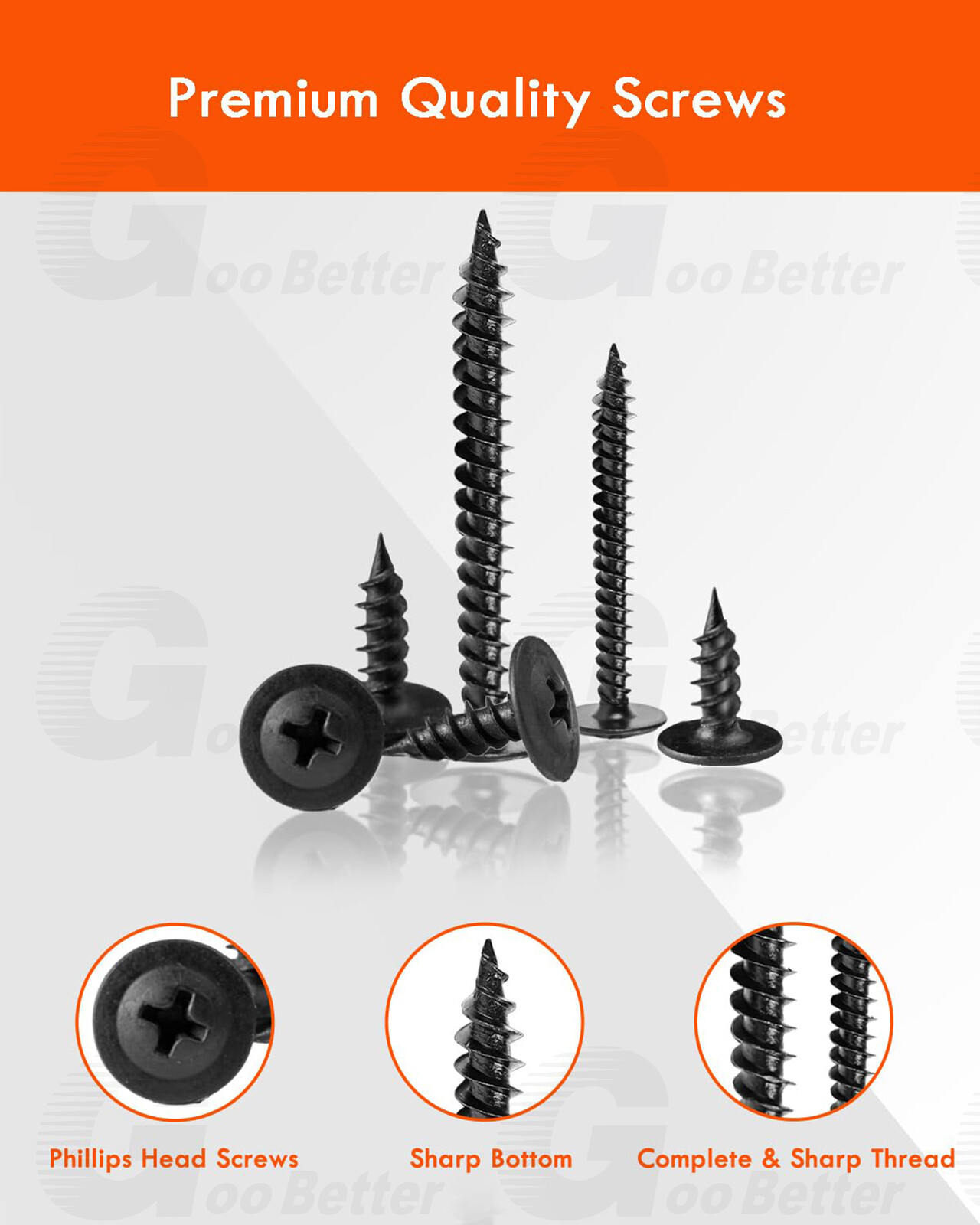 159pcs #8×1″ Phillips Wafer Truss Head Self Tapping Wood Screws Black Phosphate