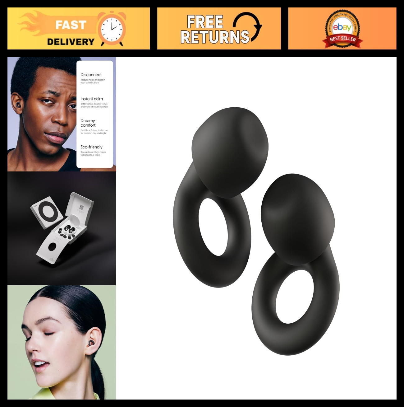 Ultra-Comfy Reusable Noise-Reducing Ear Plugs for Sleep, Travel & Focus | 24dB S