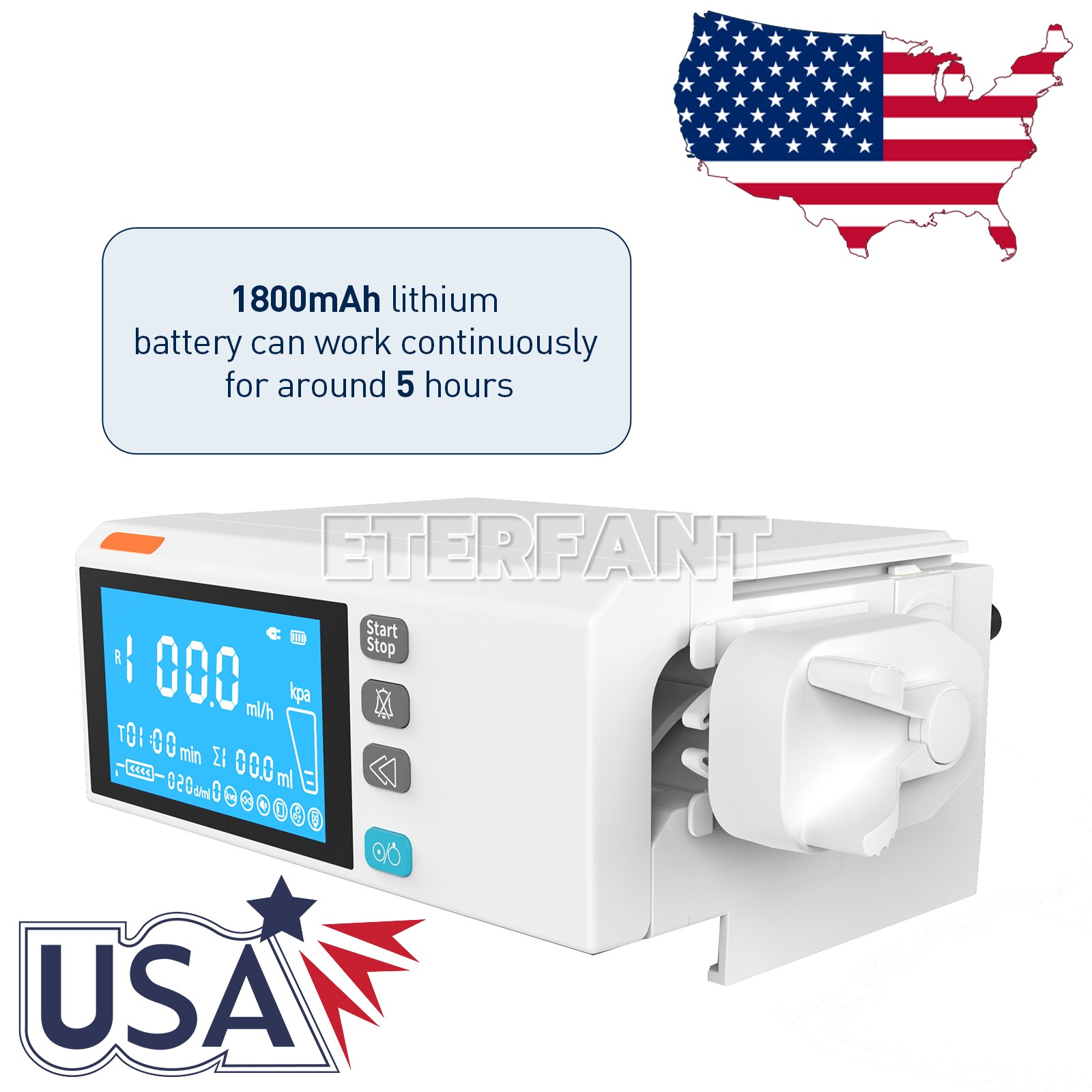 ETERFANT 4.3” Medical Lab Color Touch Screen Syringe Pump Stackable Design US