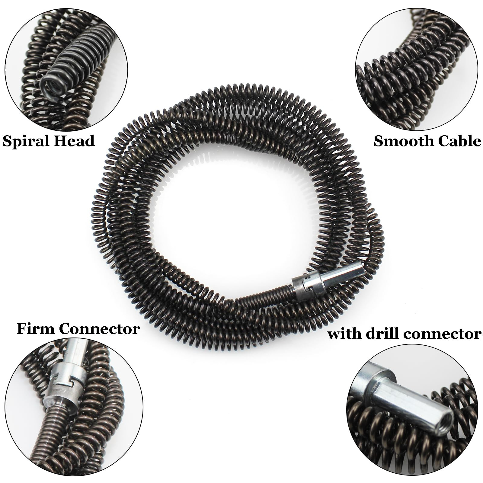 Drill Snake for Plumbing 6.5Ft Drain Snake Cable with Drill Connector Flexible A