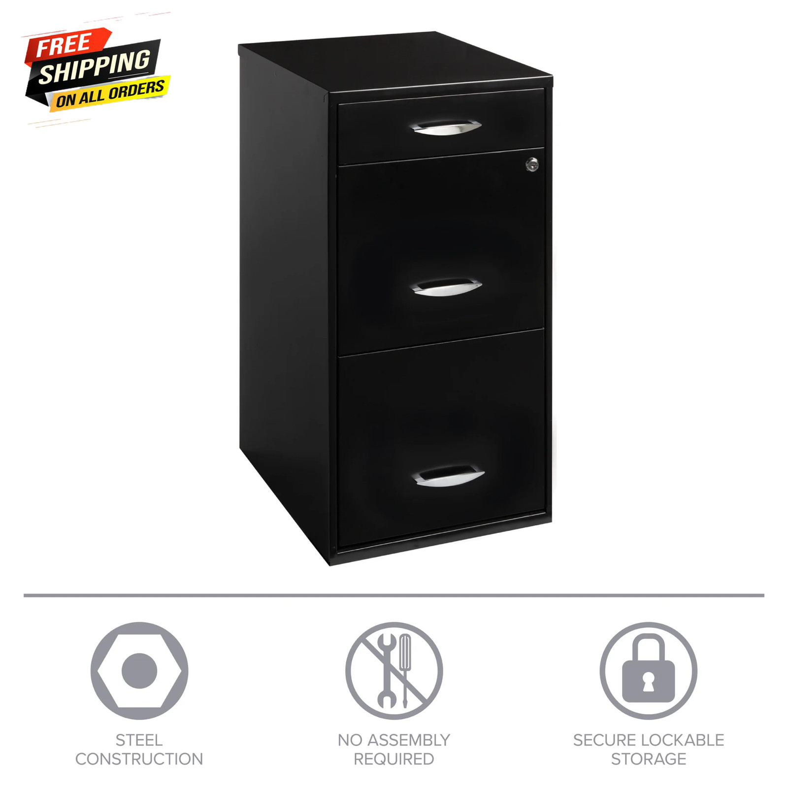 3 Drawer Letter Width Vertical File Cabinet with Pencil Drawer, Black 💪👌