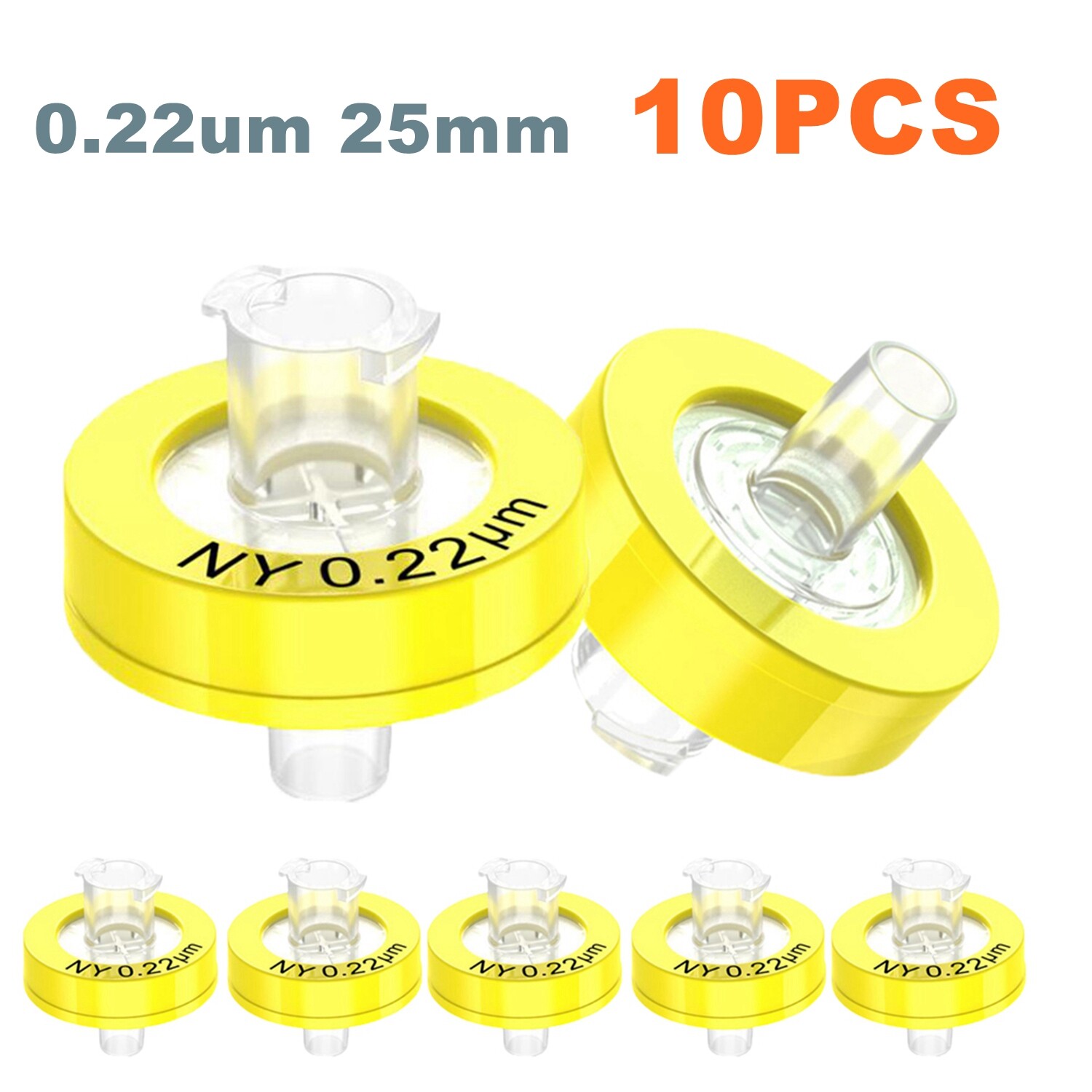 3000PCS Nylon Yellow Syringe Filters 13mm/25mm Diameter; 0.45μm/0.22μm Pore Size