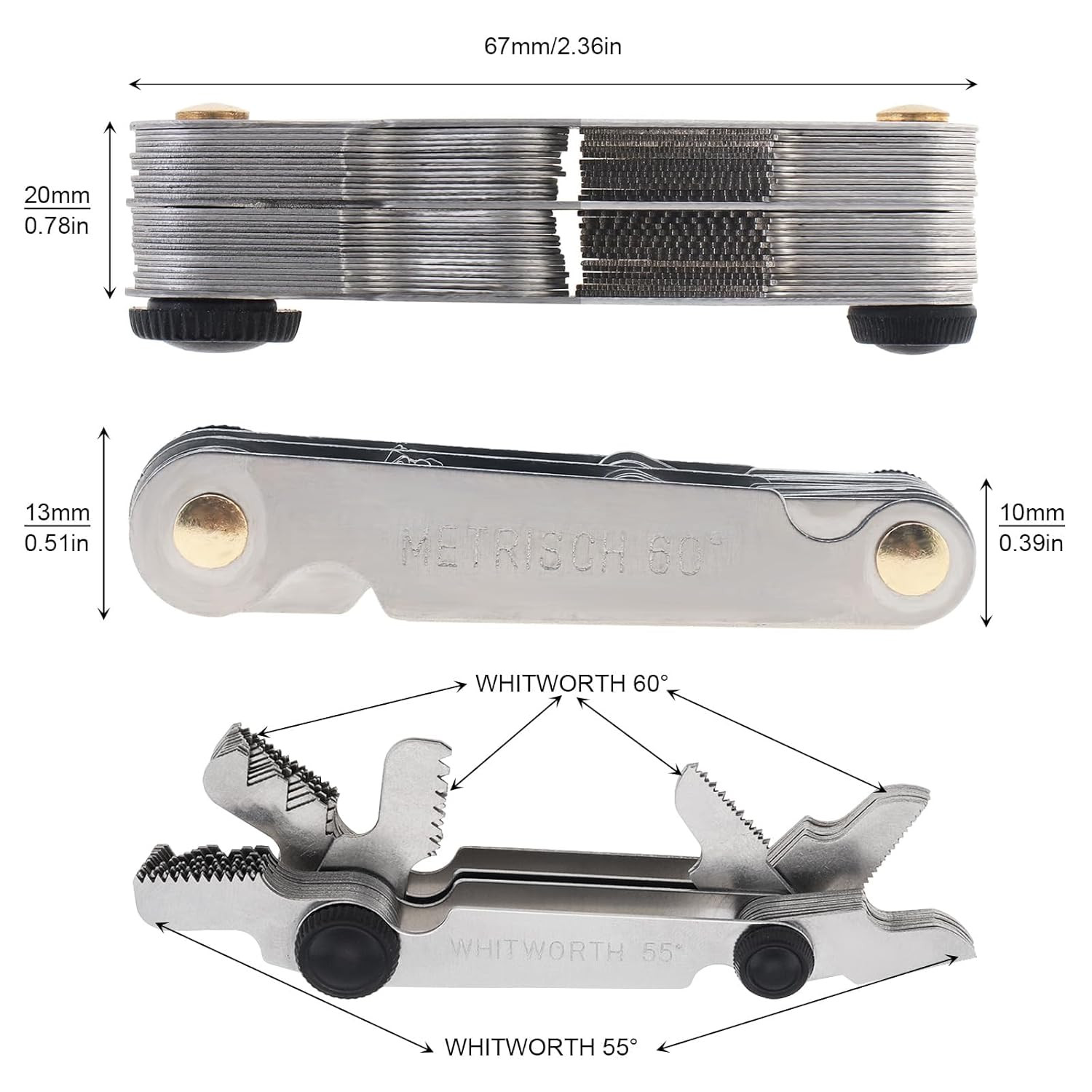 Medidor Paso Rosca Tornillos Acero Inoxidable Herramienta Calibre Metricas
