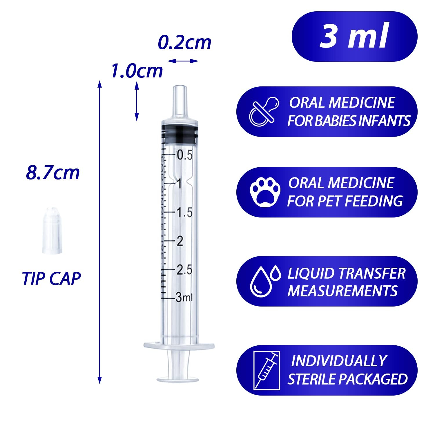 3ml Syringe for Liquid, Oral, Scientific Labs, Measurement, 3 ml, 3 pack