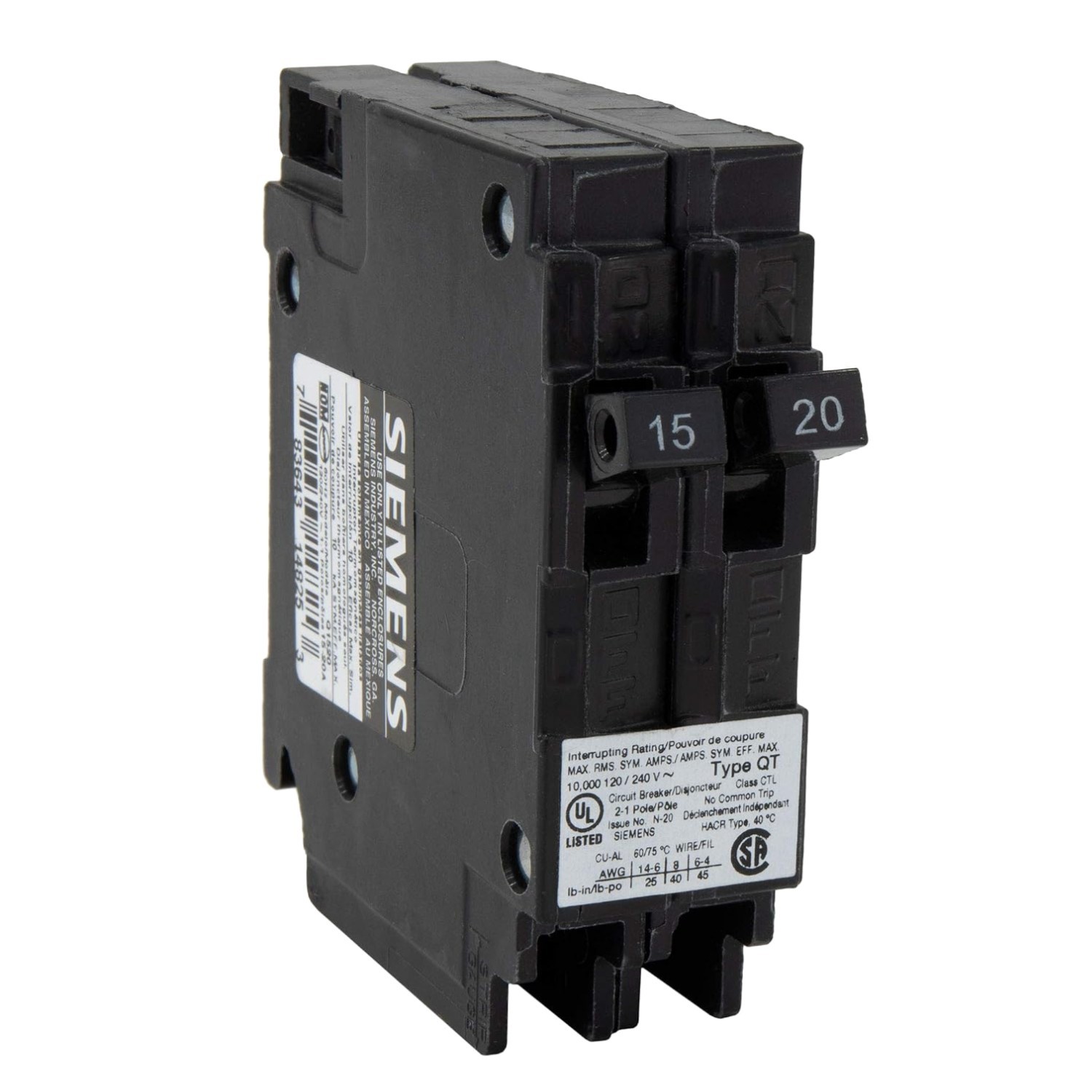 RV Circuit Breaker 15-20A | 1-Pack Plug-in Mount