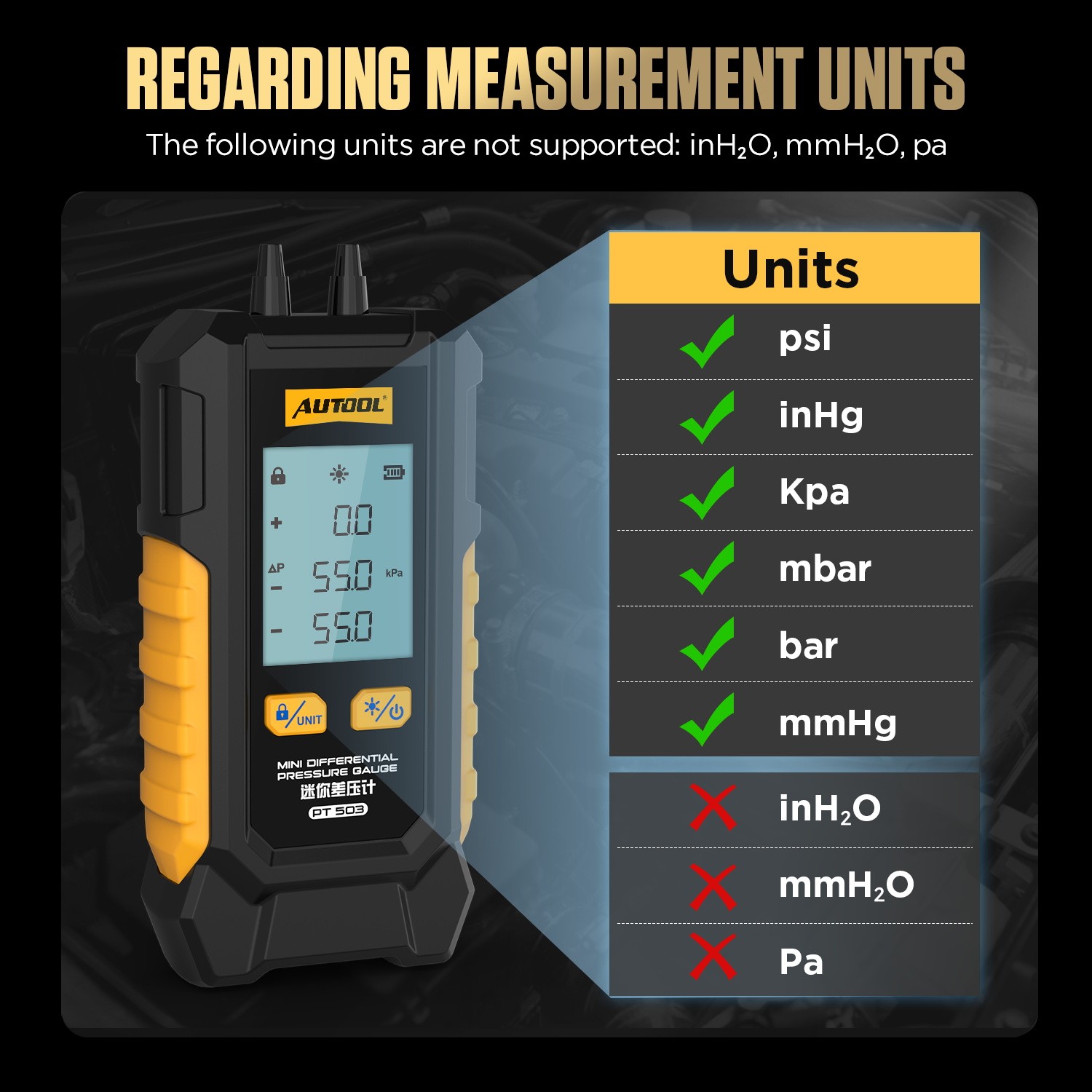 Digital Manometer Gas Air Pressure Tester Dual Port HVAC Tester Meter 200 kPa