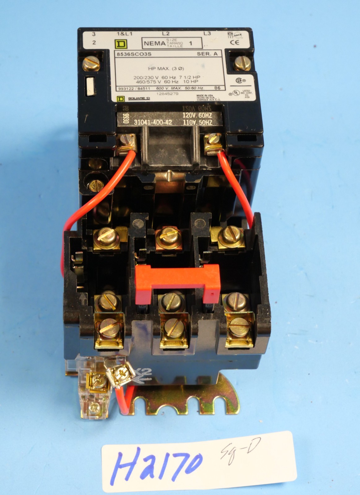 Square D Nema Size 1 Starter 6536SCO3S Series A 120 Volt Coil 6536 SCO3S