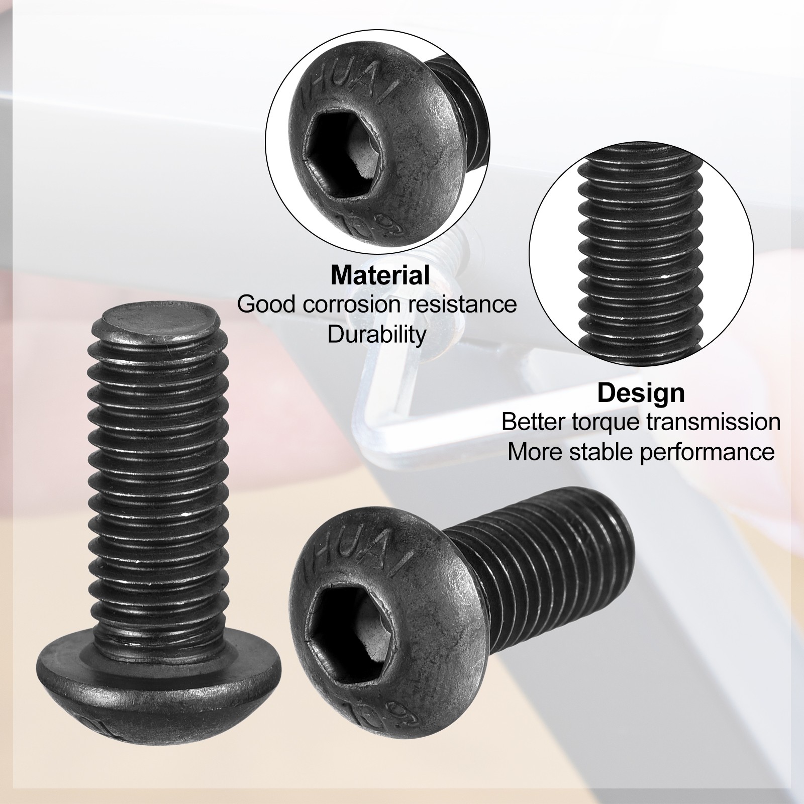 M4 x 6mm 0.7mm Pitch Alloy Steel Hex Bolt Socket Head Cap Screws Black 100Pcs