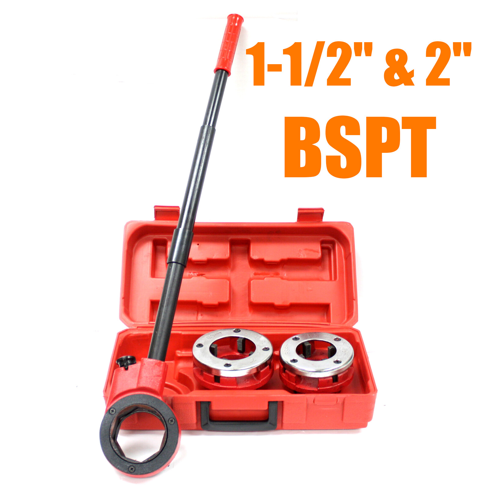 2pc BSPT PLUMBING HAND RATCHET PIPE THREADER 1-1/2″ & 2″ DIE HEAD ALLOY DIES