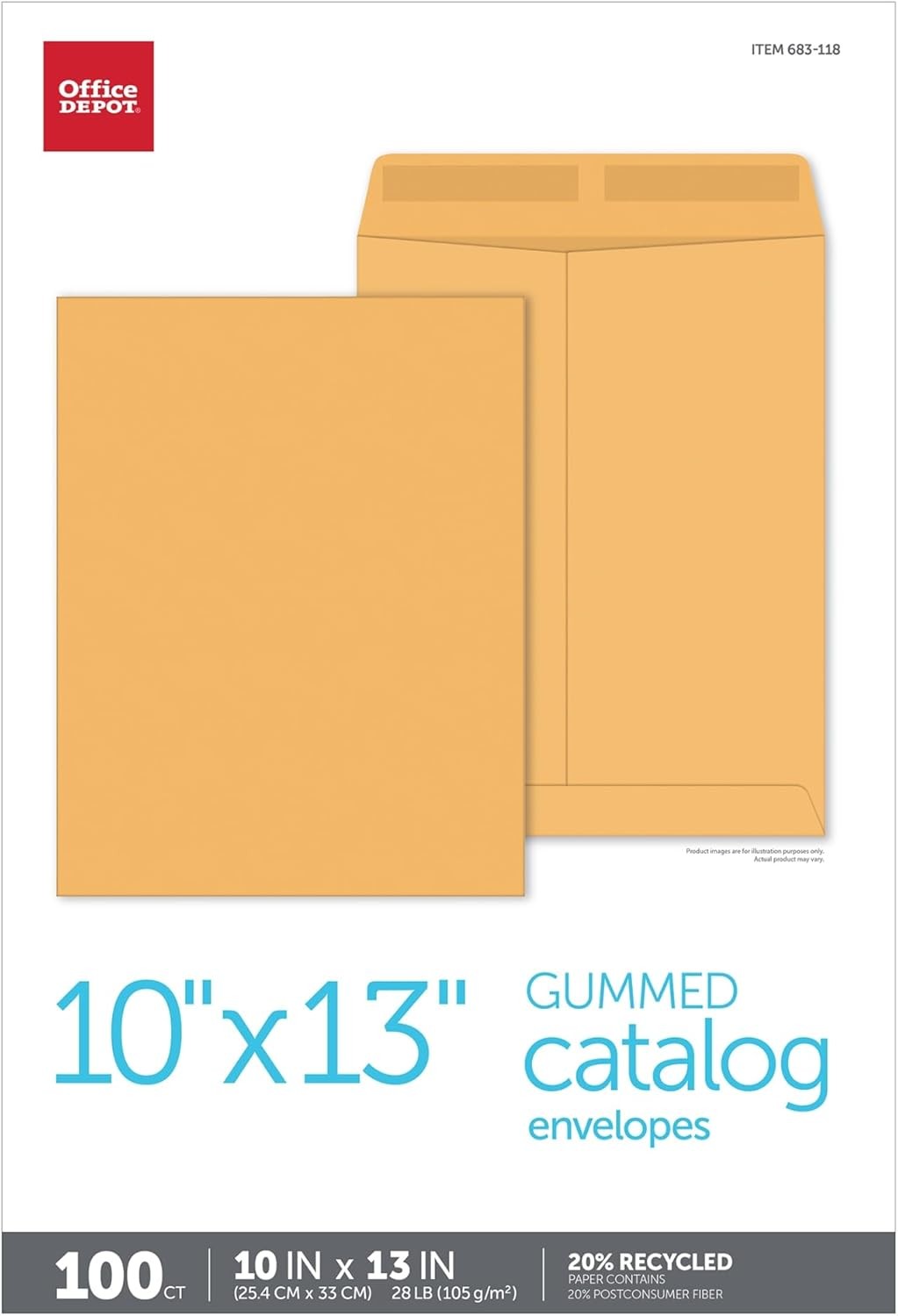 Office Depot Large Format Open-End Kraft Envelopes, 10in. x 13in., Brown, Pack O