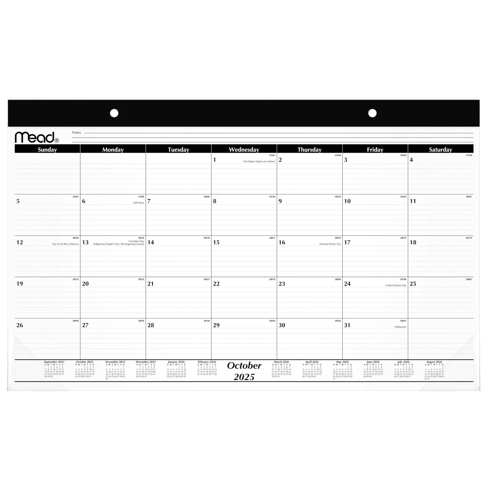 Mead 2026 Desk Calendar, Pad, Monthly, 15-Month, 17.75″W x 11″H, White