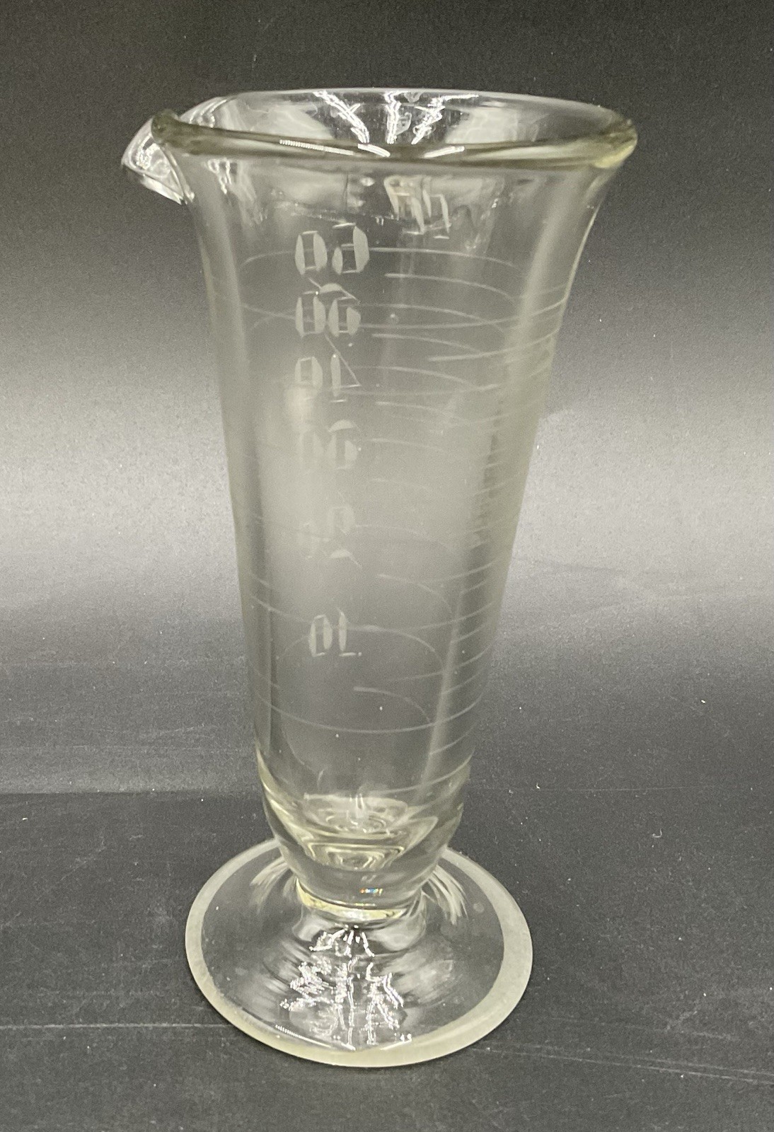 VTG Armstrong Cork Company Laboratory 60cc Etched Glass Beaker Footed 5.25”