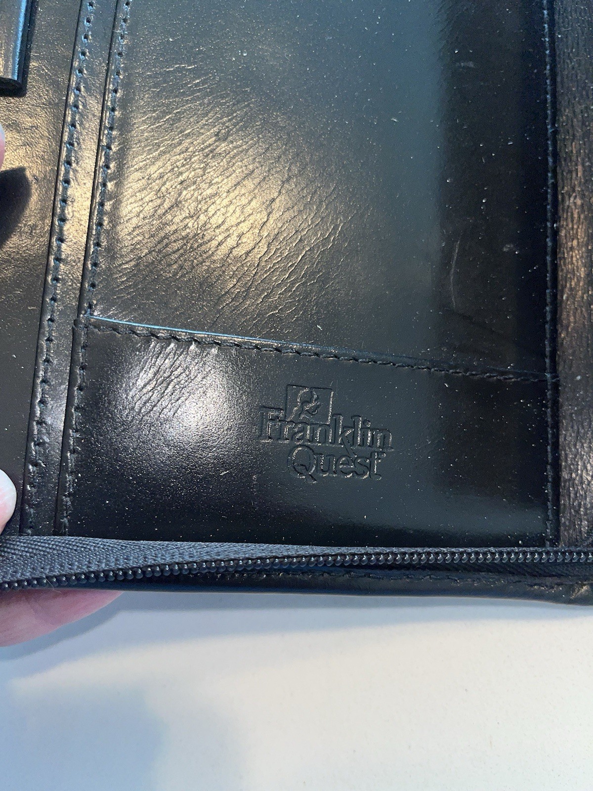 Franklin Quest Leather Planner Binder 8×6 Zip Around Calfskin Brown Woven USA