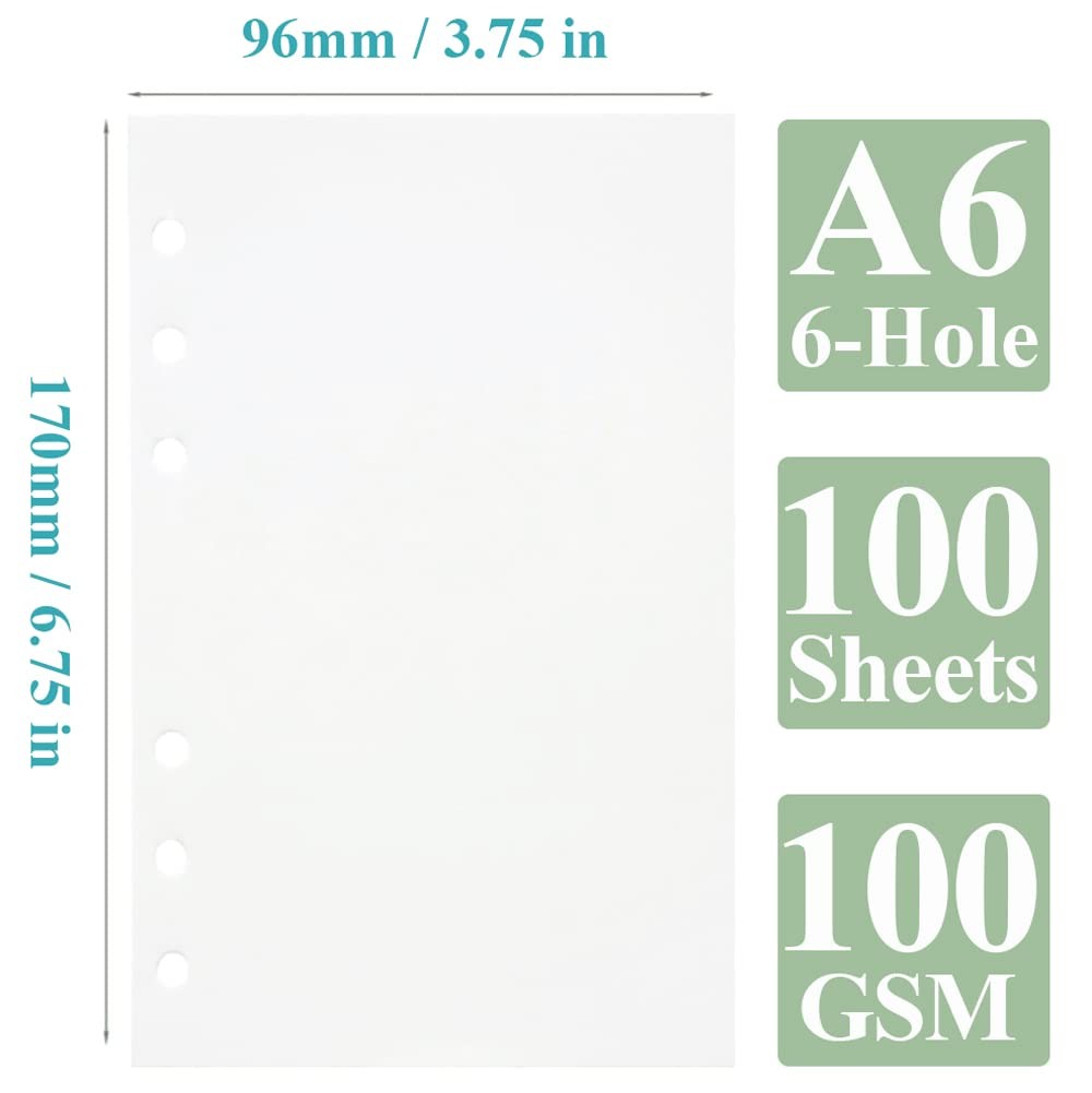 A6 Blank Refill Paper, 100 Sheets/200 Pages Loose Leaf Paper for White