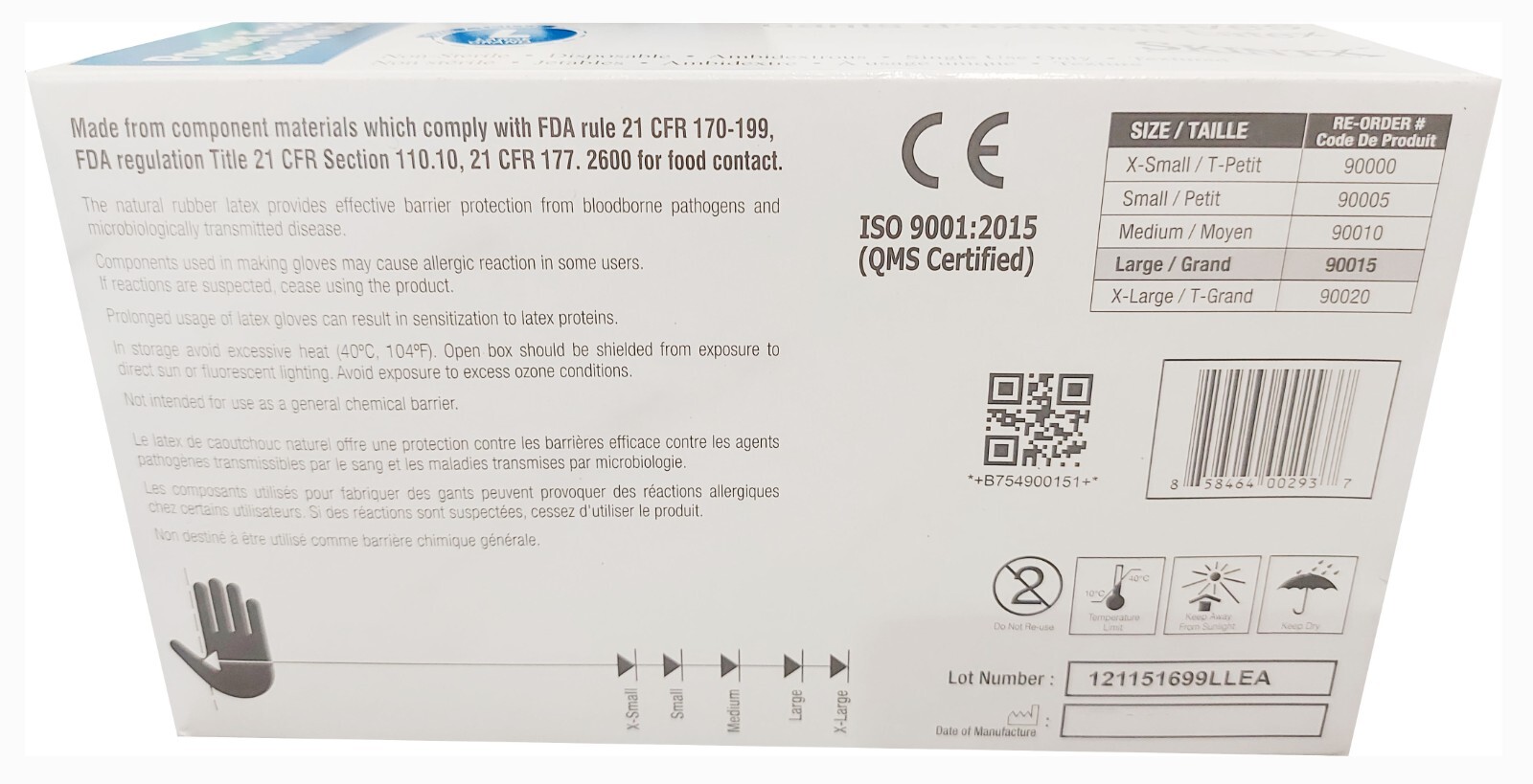Latex Examination Gloves Powder-Free, 6 mil, 360 pcs XS/S/M/L/XL Skintx