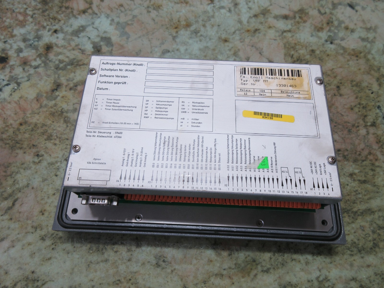 KNOLL MASCHINENBAU VRF MT CONTROLLER 834198 NEIN ACD 94036-01 LS EACH 1