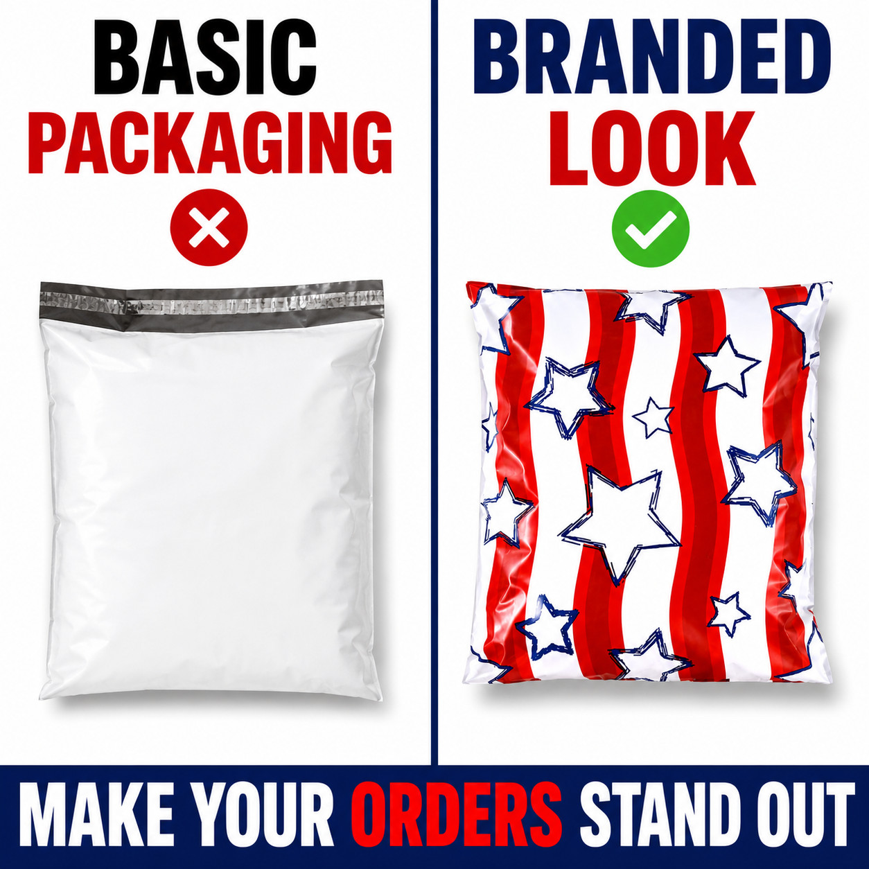 Stars & Stripes Poly Mailers 10×13 Patriotic Shipping Bags Self Seal
