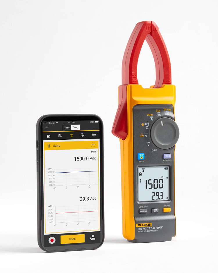 Fluke 393 FC CAT III 1500 V True-rms Clamp Meter with iFlex DC Power Solar IP54