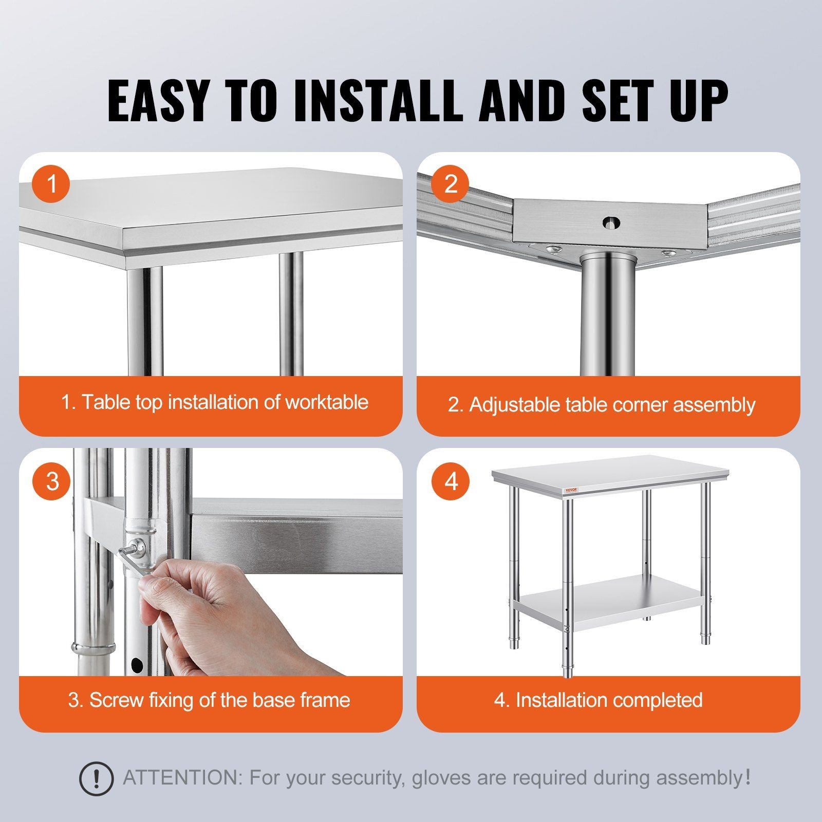 SUS201 Stainless Work Table 35″x24″x31″, Heavy-Duty, Adjustable Shelf Heights