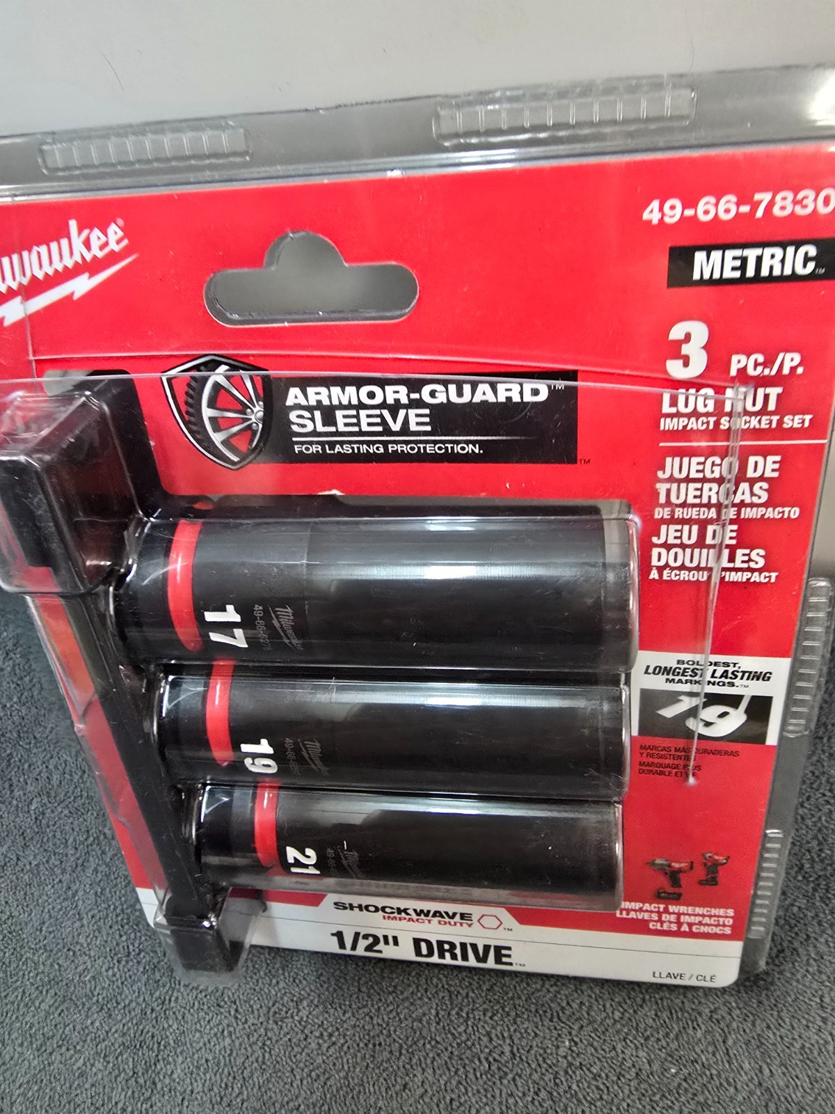 Milwaukee 3 PC 1/2″ Metric Lug Nut Socket Set SHOCKWAVE Impact Duty 49-66-7830