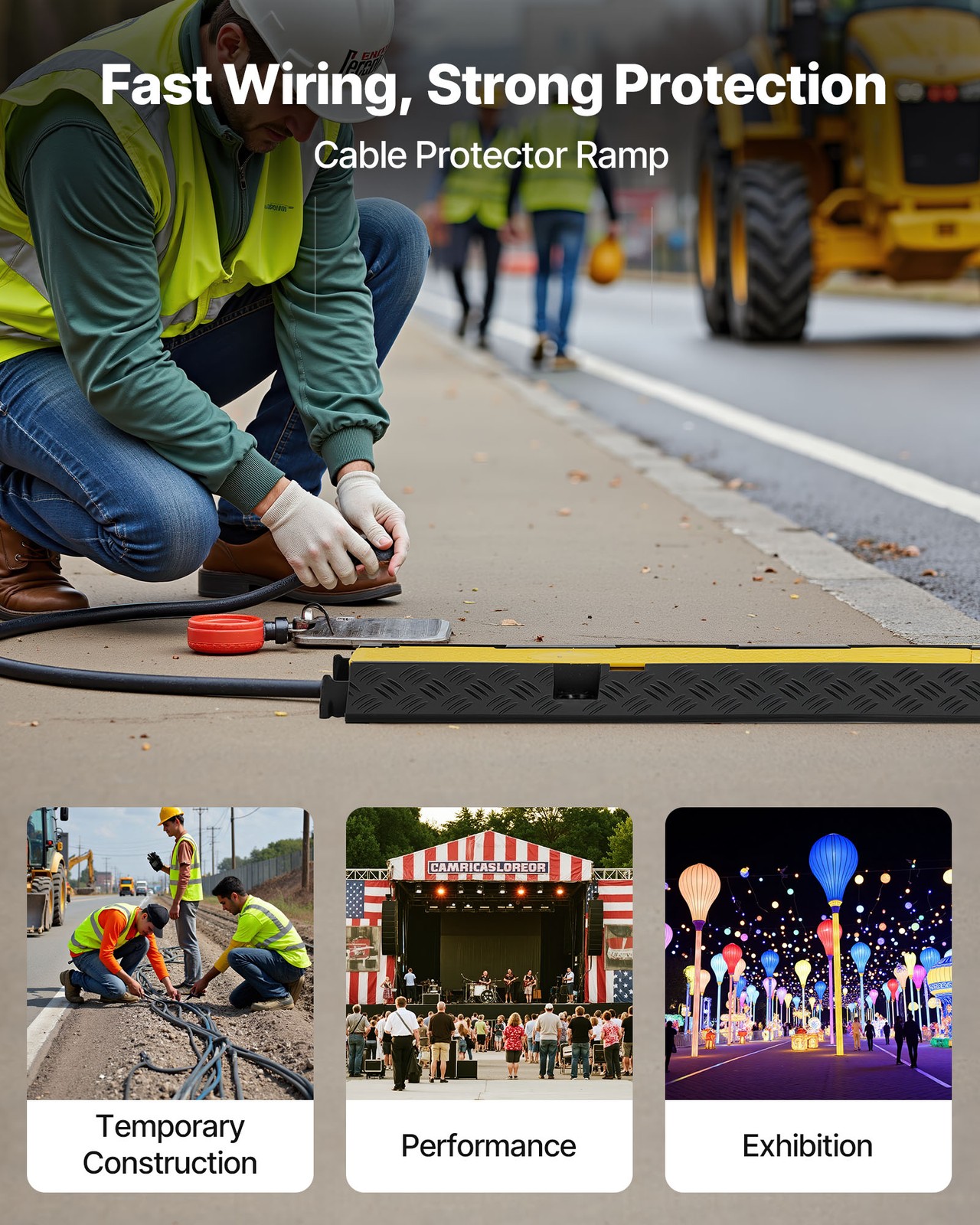 VEVOR Cable Protector Ramp Rubber Cord Cover 22000 lbs/axle Capacity 2 Channel