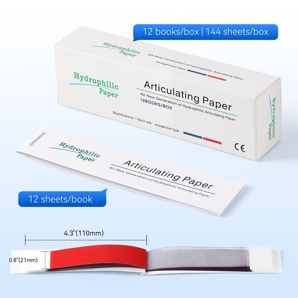 15sheet/book Dental Articulating Paper Hydrophobic Double Sided Strip Bite Paper