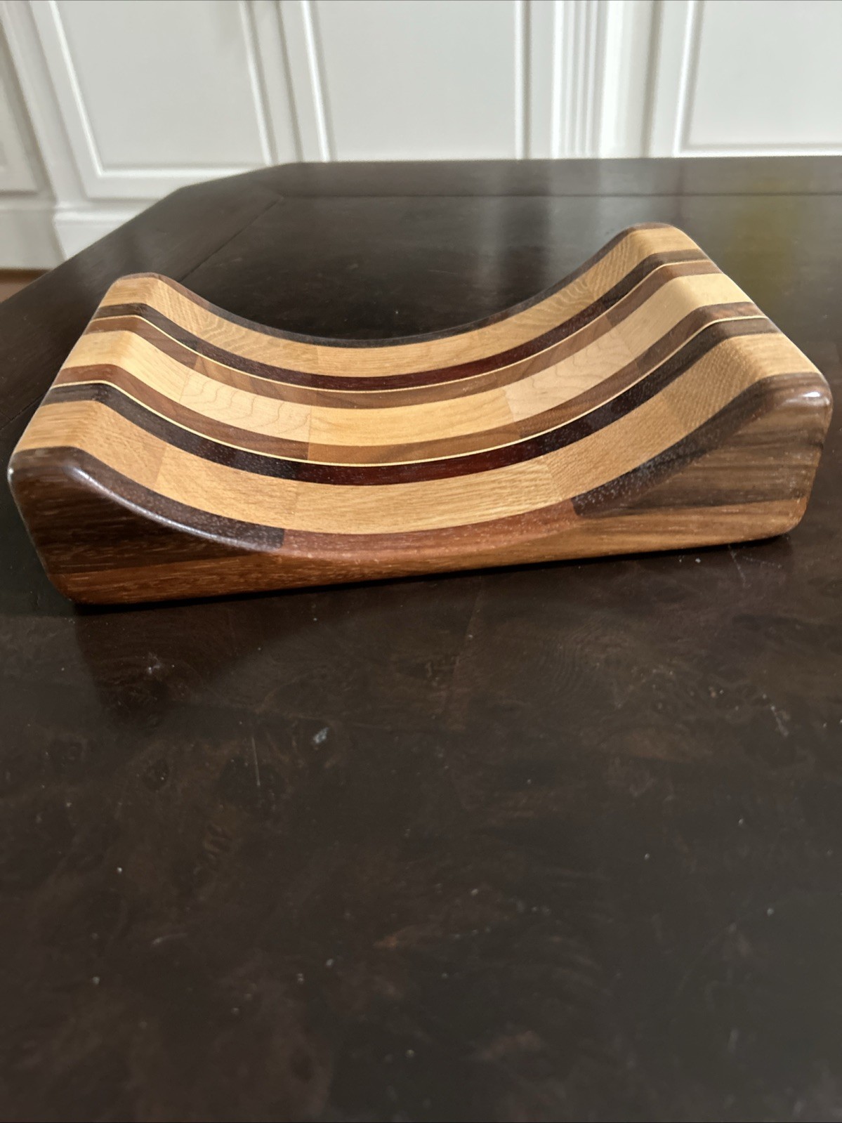 Vintage Hardwood Creations Mail Holder David Levy Davis CA Striped Wood Design