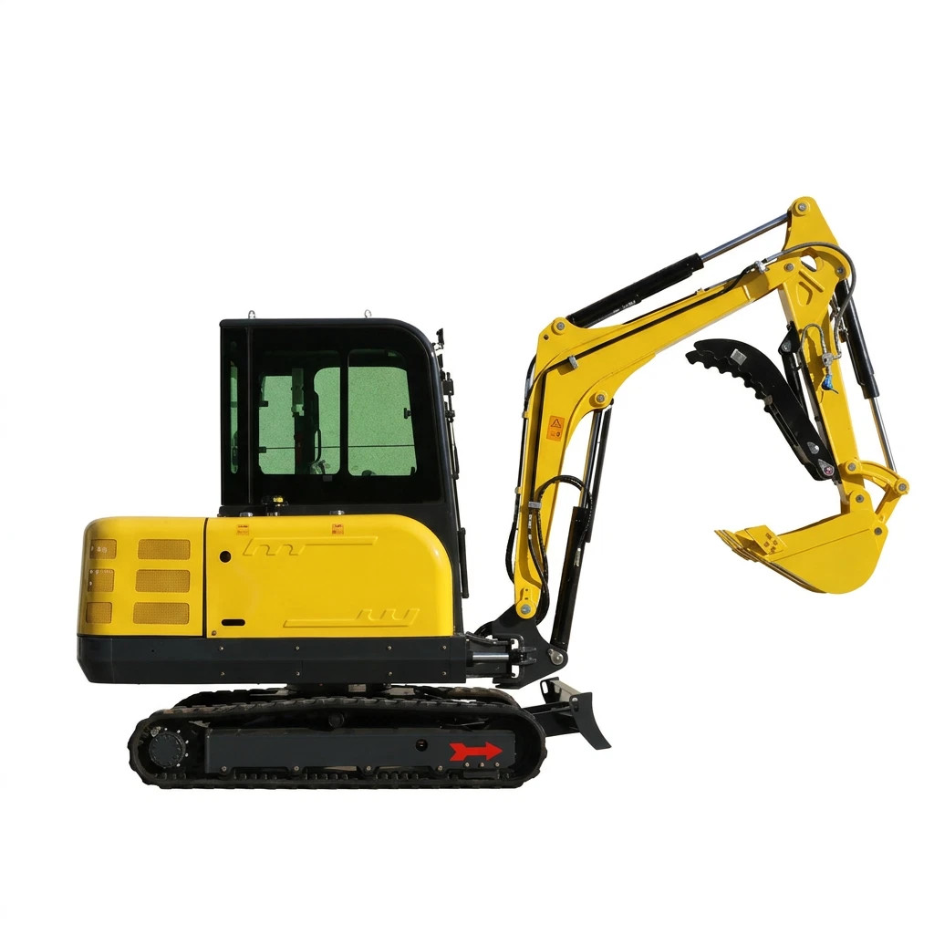 3.5Ton Mini Excavator Enclosed Cab Kubota Diesel Engine Side Swing+6 Attachments