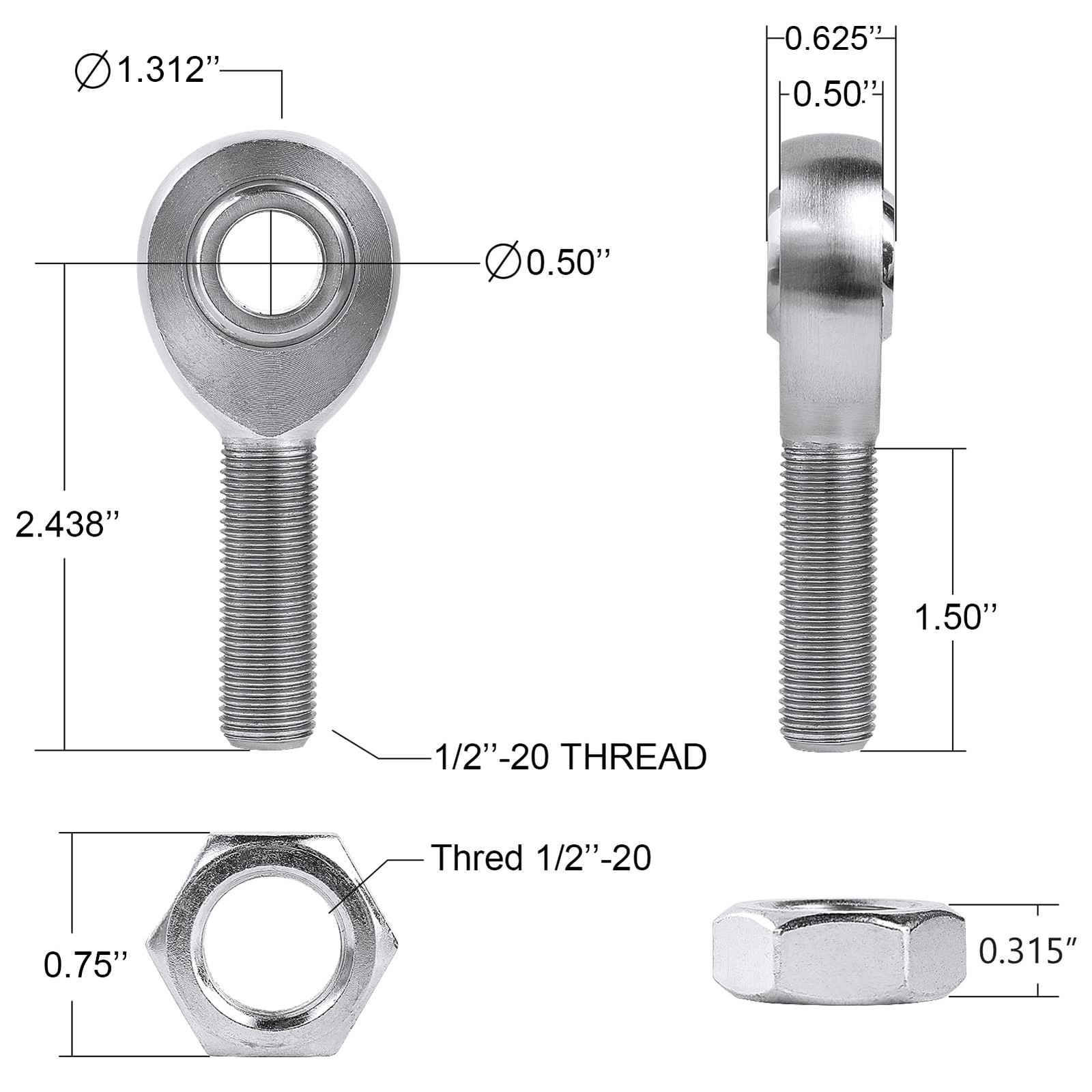 1/2″ Heim Joint Rod End Kit,.5″ Chromoly Heim Joints Panhard Rod End Kit for …