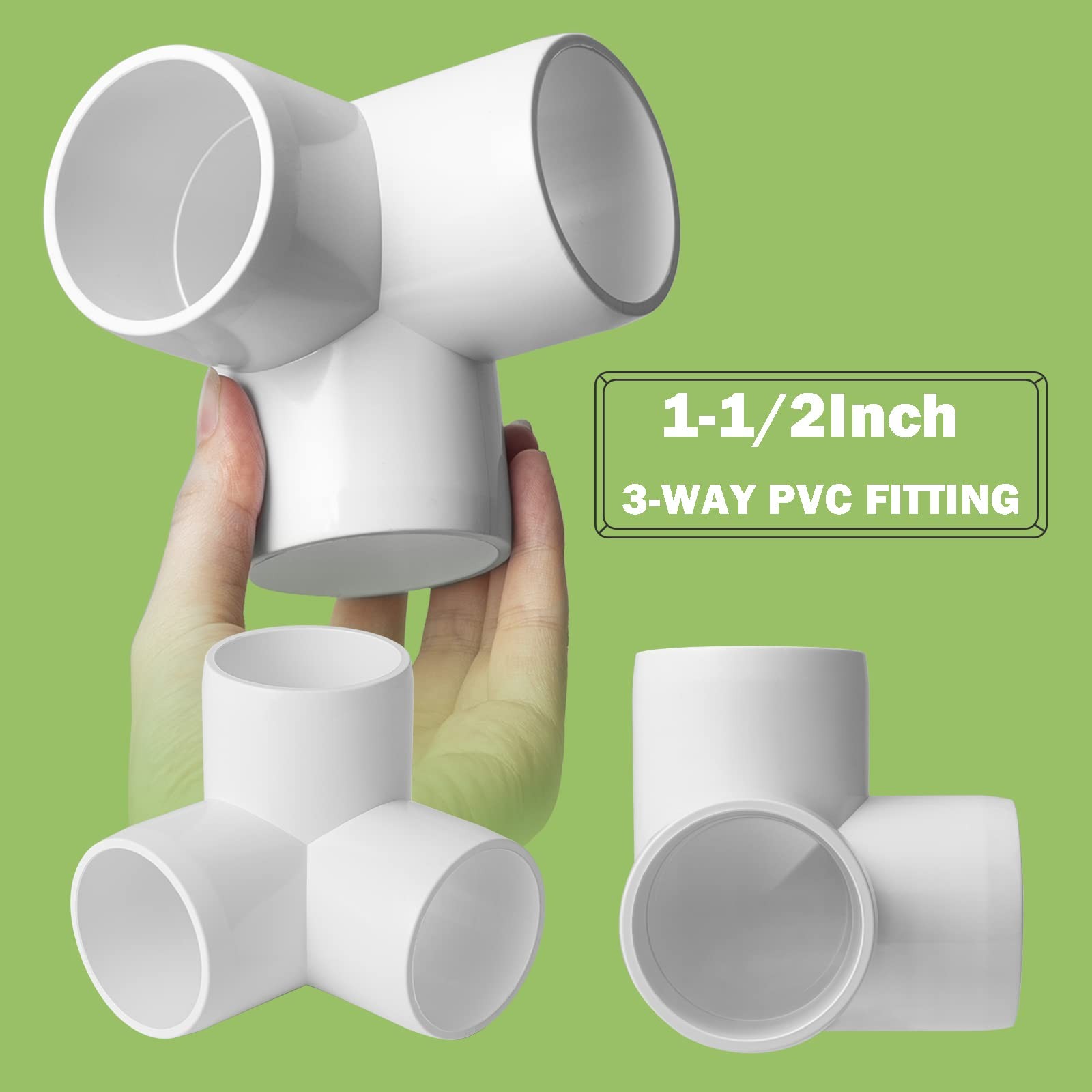 6Pack PVC Fitting 1-1/2Inch, 3 Way Furniture Grade Elbow Pipe 3Way, White