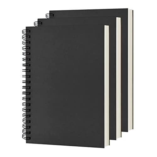 DSTELIN Blank Spiral Notebook 3-Pack Soft Cover Sketchbook 7.5 x 5.1 Black