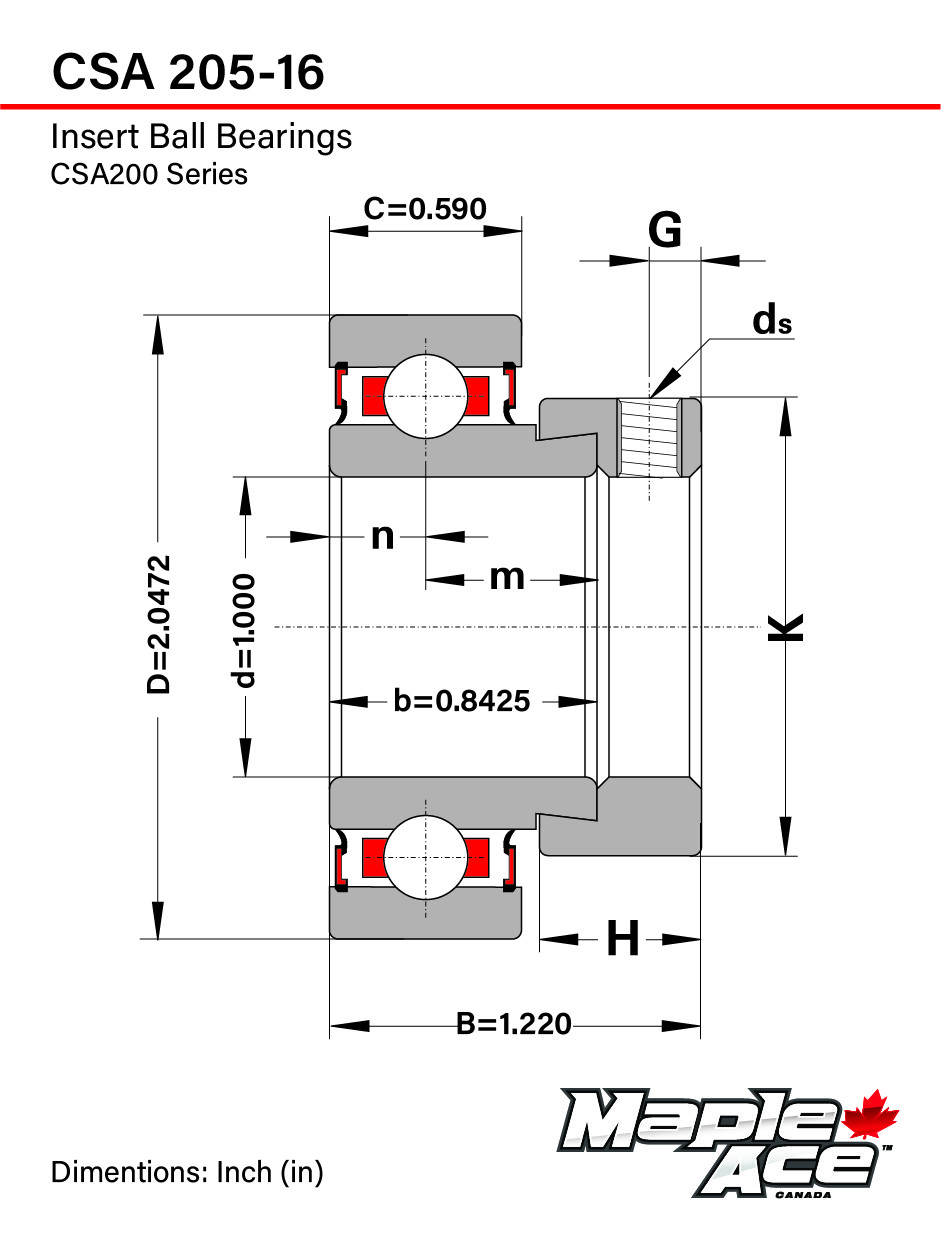 CSA205-16 Insert Bearing 1″ Bore, Cylindrical OD, Eccentric Lock Collar (Qty 6)