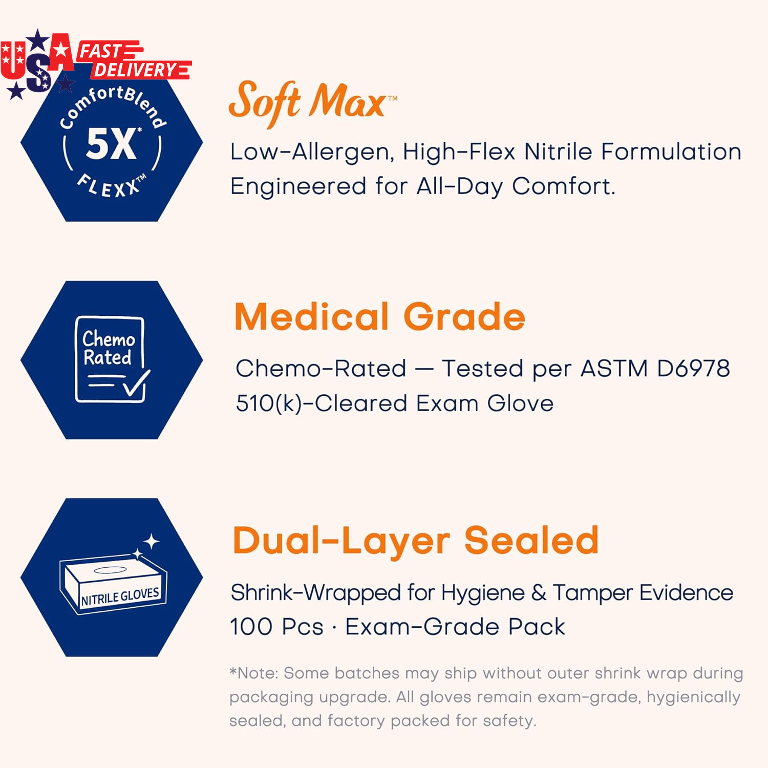 Medical Soft Max™ Nitrile Exam Gloves, 100 Count Latex-Free Powder-Free Non-Ster