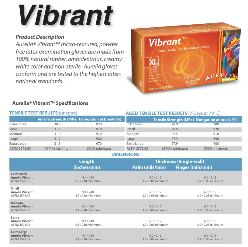 Latex Exam Gloves (1 – CASE) 10X BOXES, Aurelia Vibrant 5.5 mil – Powder Free,