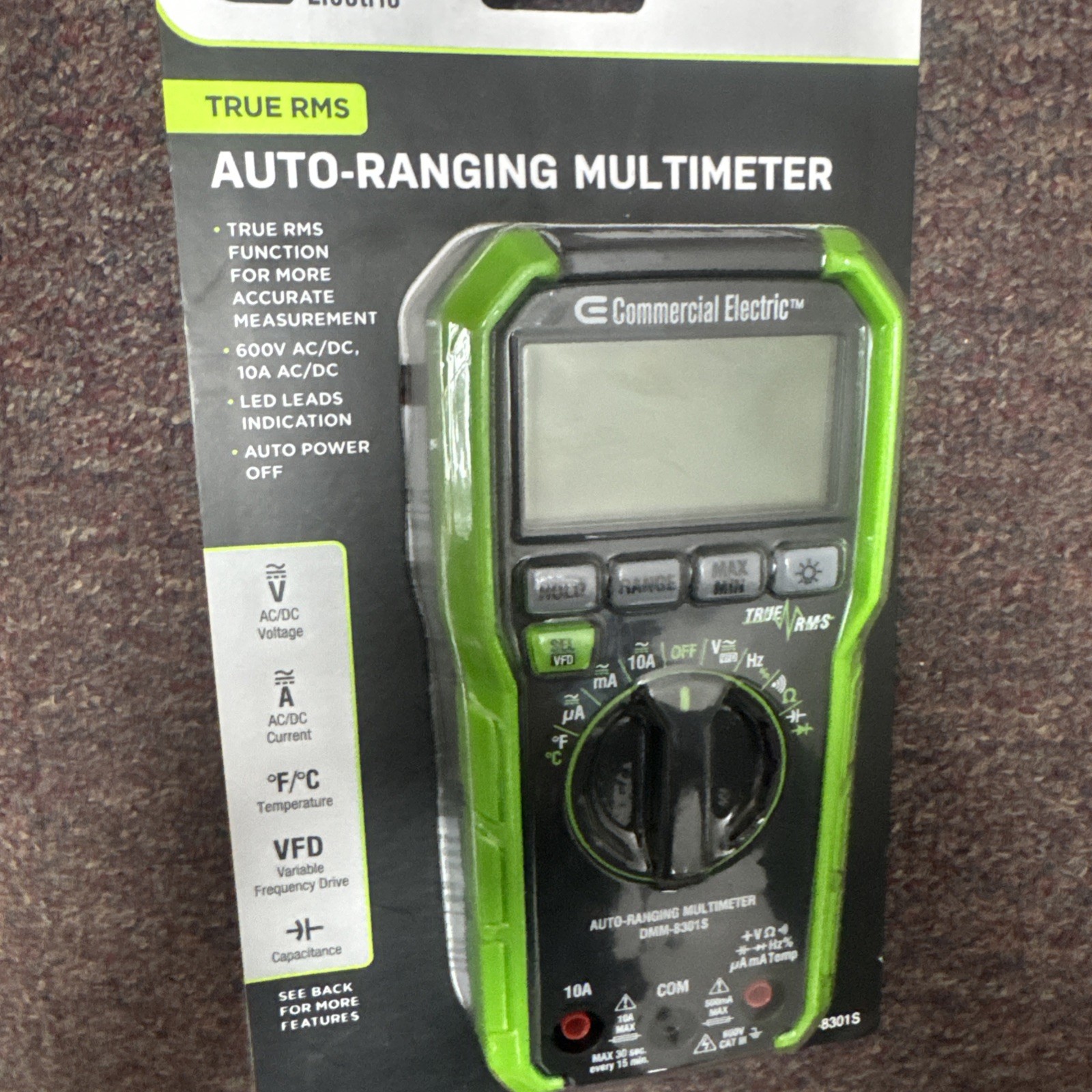 Commercial Electric 600V True RMS Auto Ranging Digital Multimeter W/ Temp (NEW)