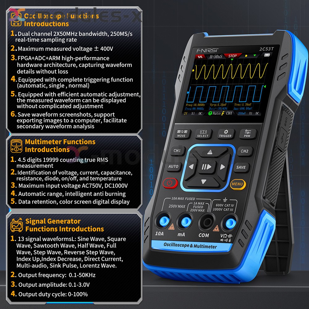 FNIRSI 2C53T 3 in 1 Handheld Oscilloscope Digital Multimeter Signal Generator