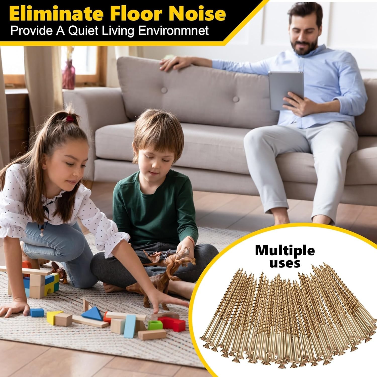 Durable 50 Pcs Floor Repair Kit: Eliminate Squeaks in Hardwood, Vinyl & Carpets