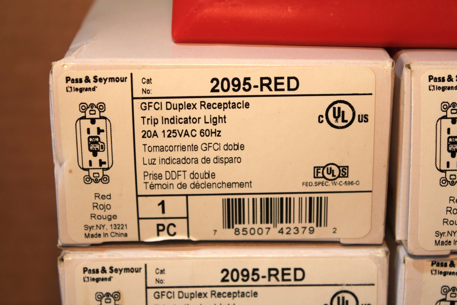 (7) Pass & Seymour 2095-RED GFCI Receptacle w/Trip indicator light 20A