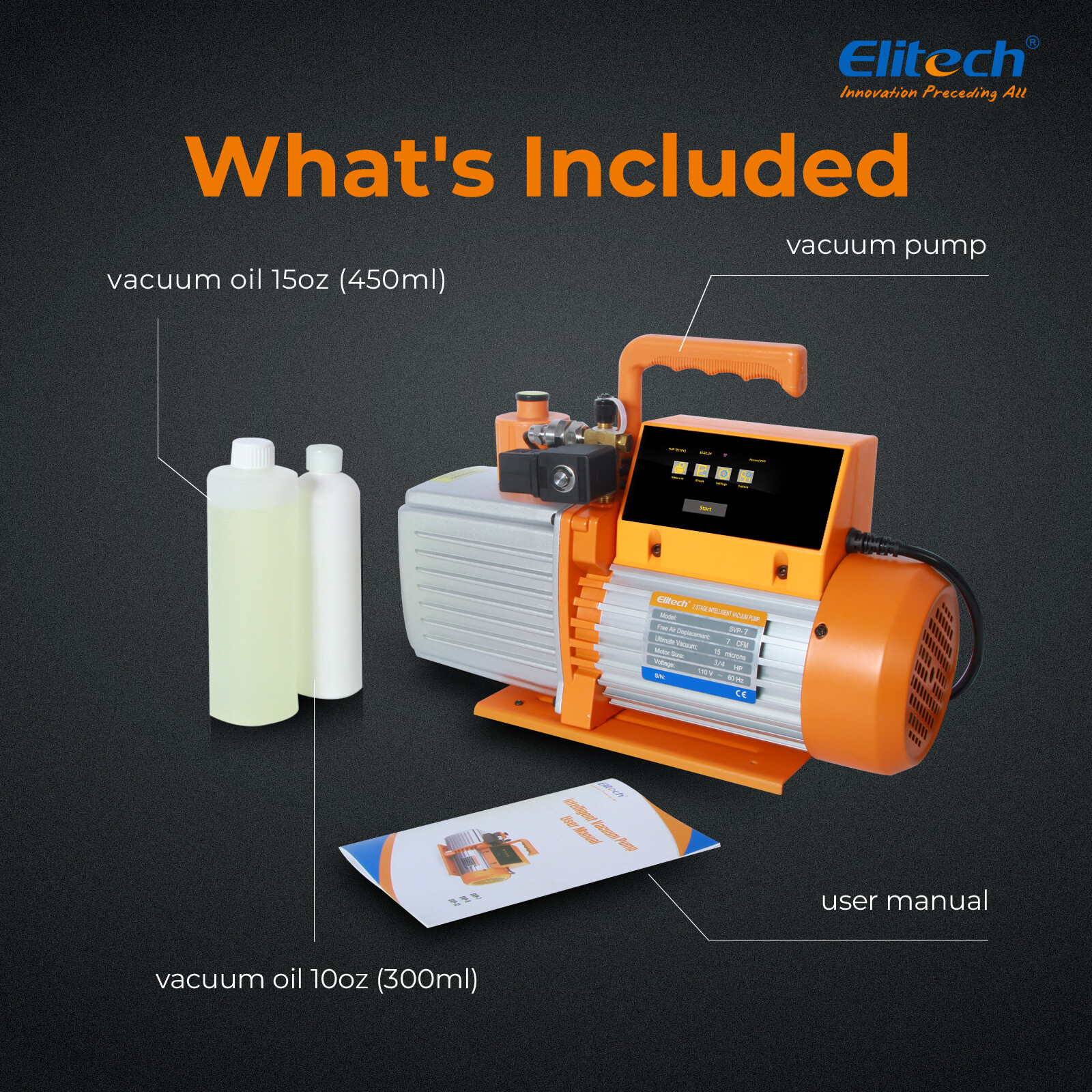 Elitech Vacuum Pump 2 Stage Intelligent HVAC Refrigerant Recharging Touch Screen