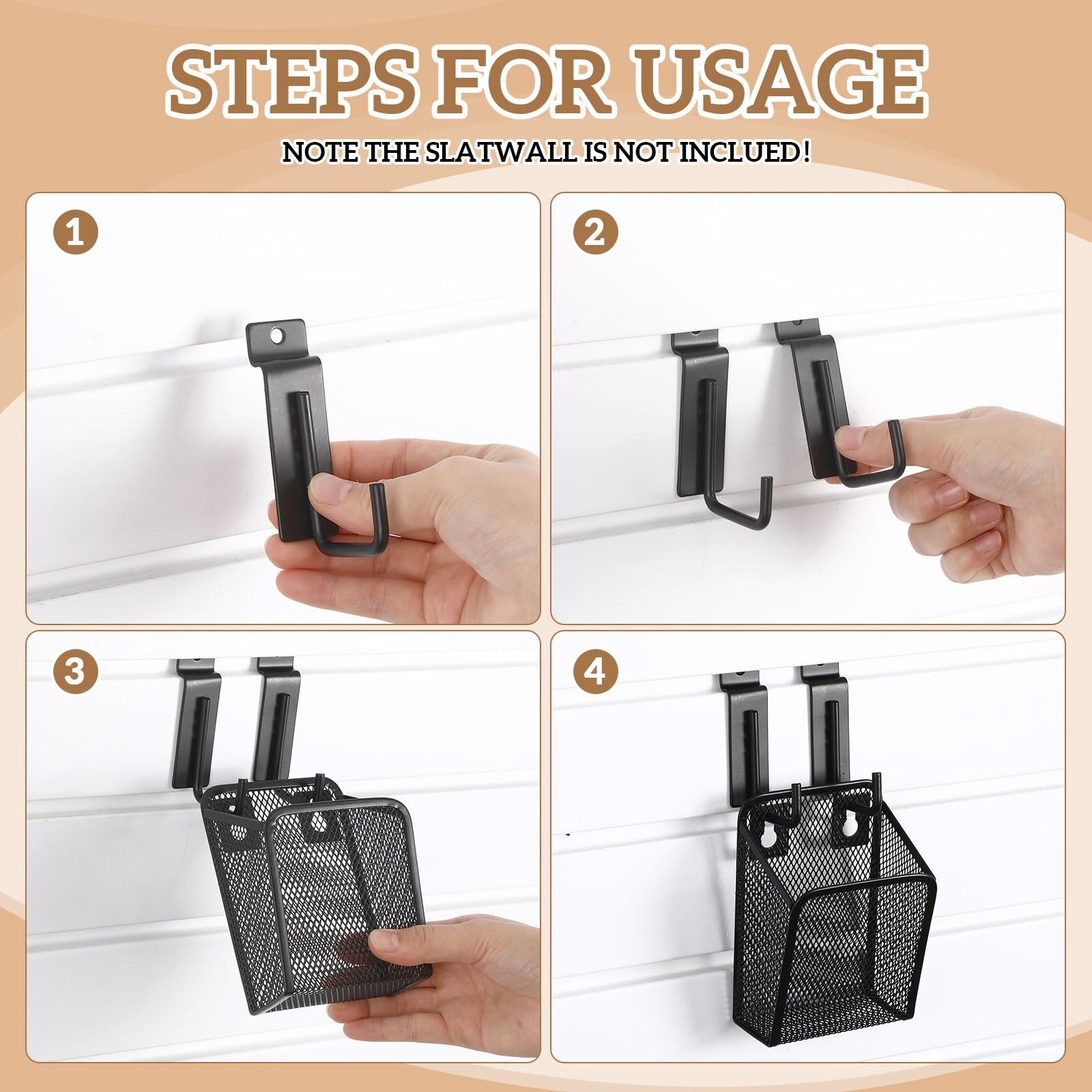 6 Pcs Slatwall Bins Pencil Holder with J Hooks Wall Mount Metal Slatwall Bin …