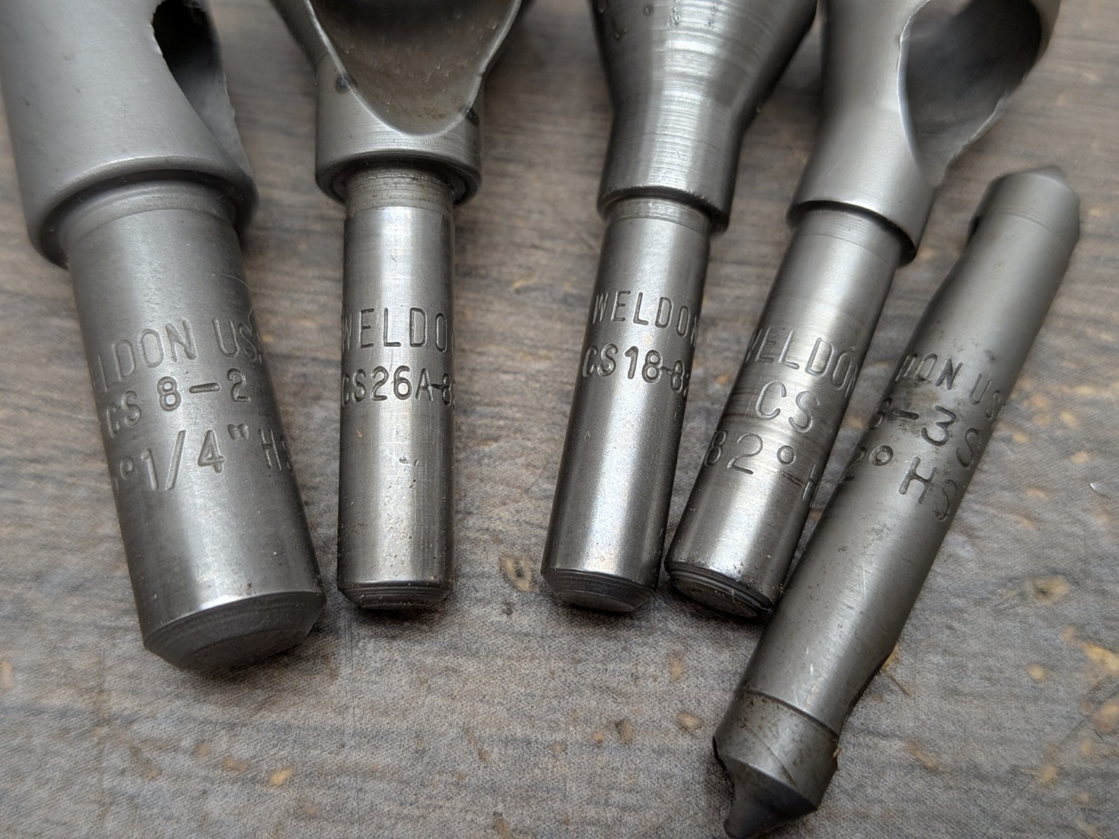 WELDON 82° HSS ZERO FLUTE PILOT COUNTERSINKS CS8-1 TO CS48, 11pc, USA MADE