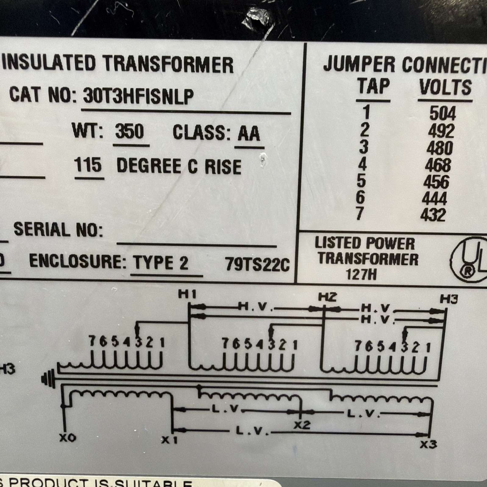 Square D 30kVA 480V Transformer 3PH 60HZ 208Y/120V 30T3HFISNLP 🟦