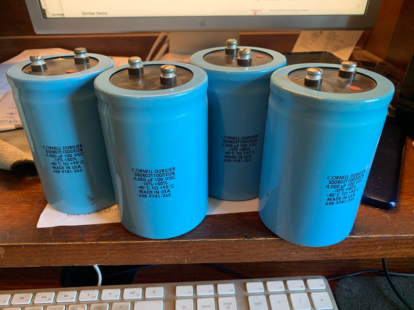 Cornell Dubilier 8000uF 100VDC screw-terminal Electrolytic Capacitors (4)