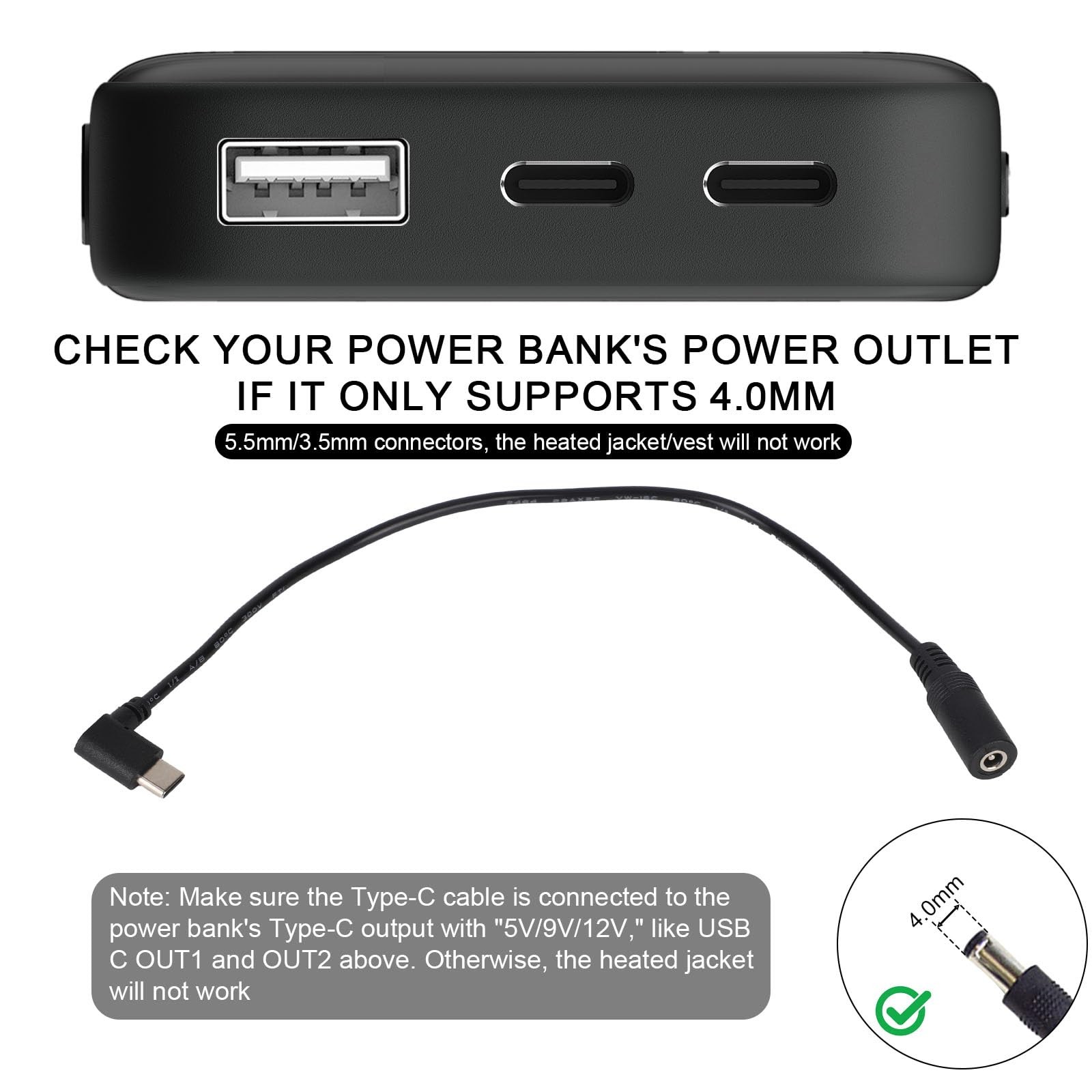 2pcs Type-C to DC Adapter for ORORO Jackets and Vests, 7.4V Heated Vest Adapter