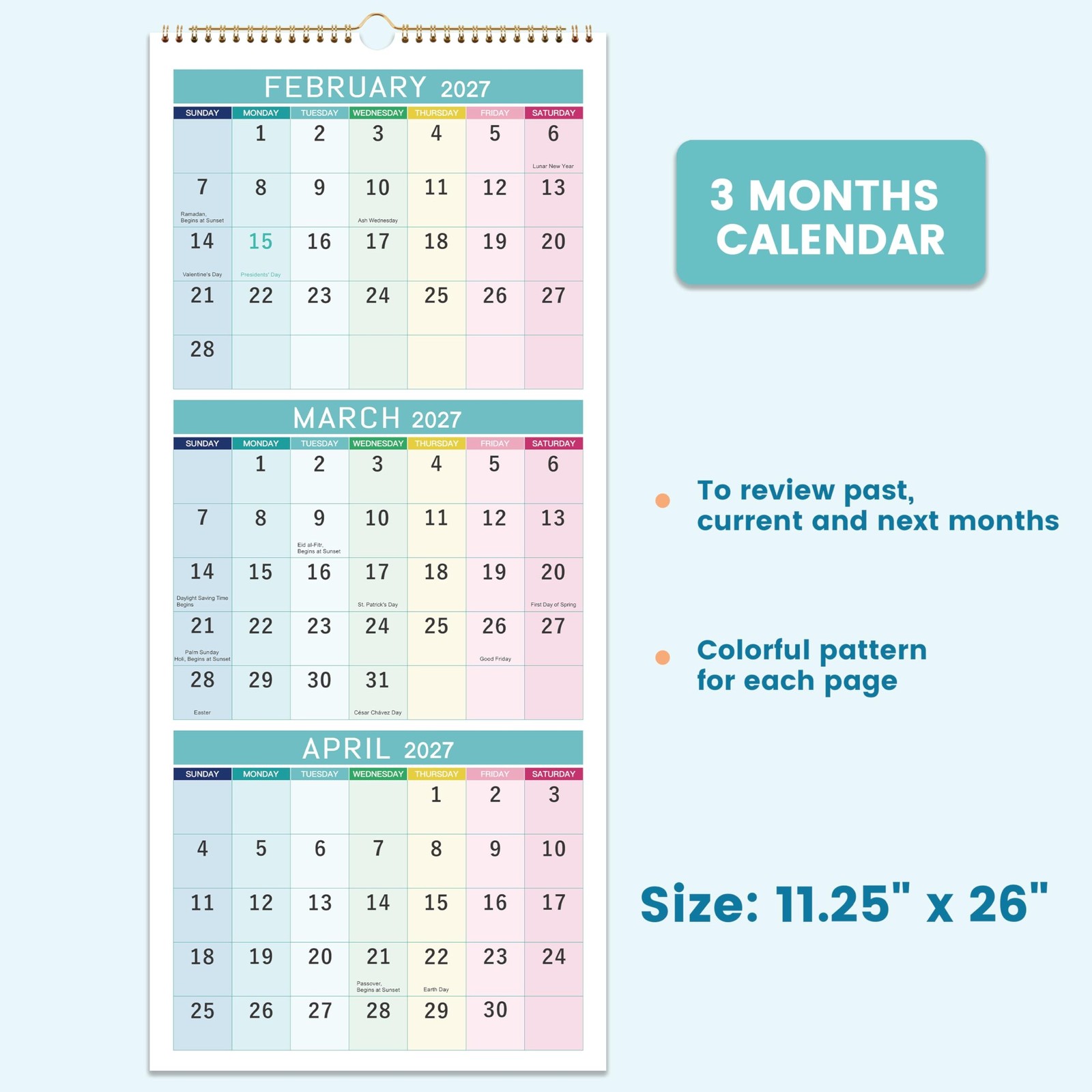2027 Wall Calendar – 3 Month Calendar 2027 Display(Folded in a Month), JAN. 2…
