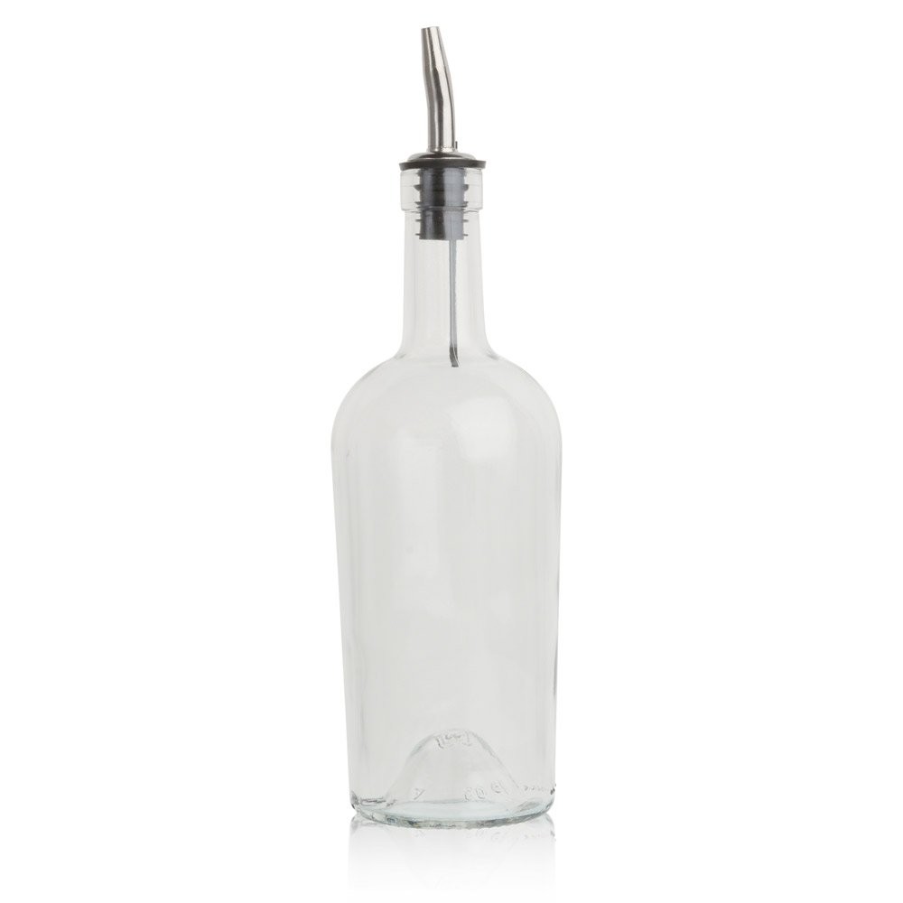 Tablecraft Home Glass Syrup Bottle with Vented Stainless 16.9 Ounces, White
